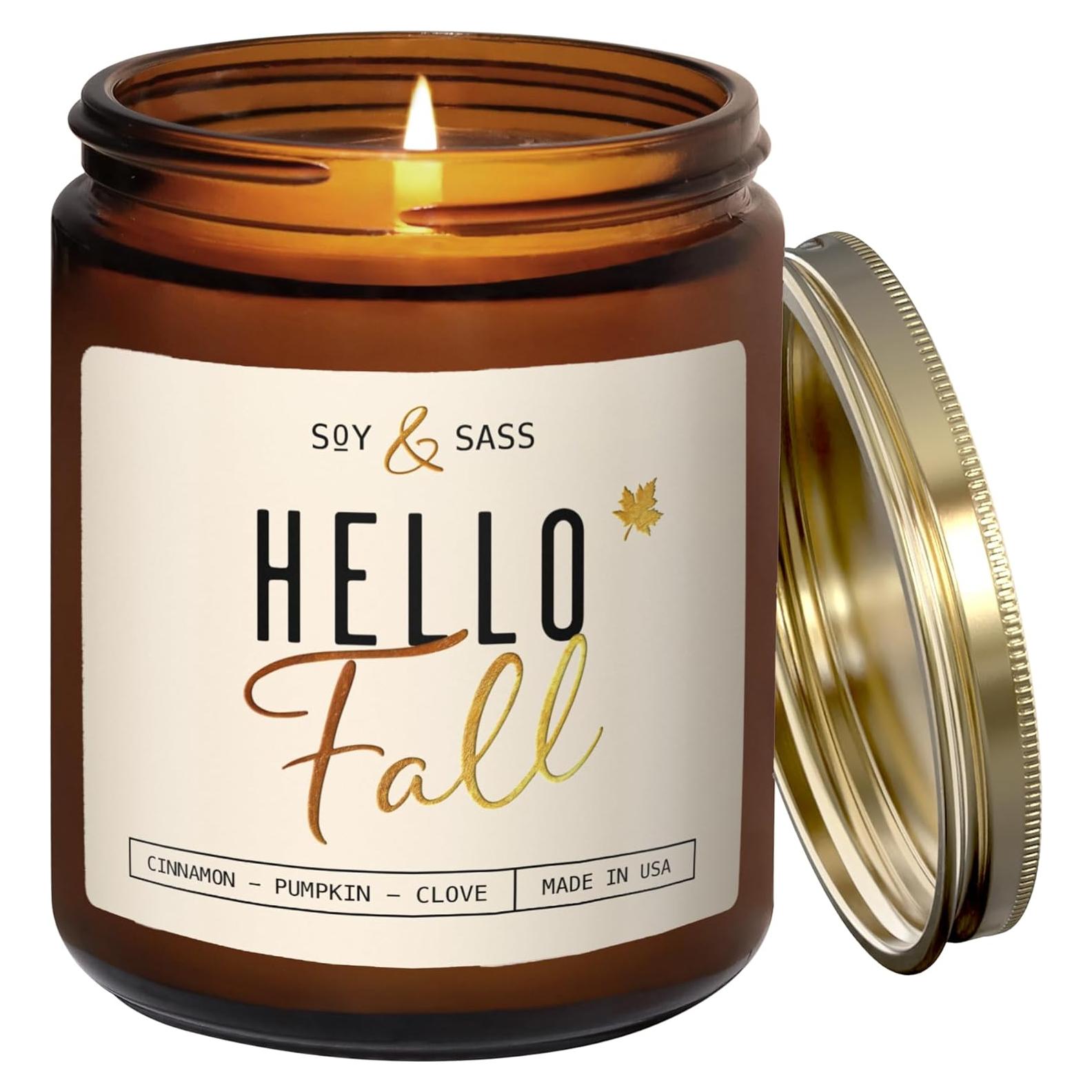 Vela Aromática Hola Otoño Soy y Sass 9oz Canela Calabaza
