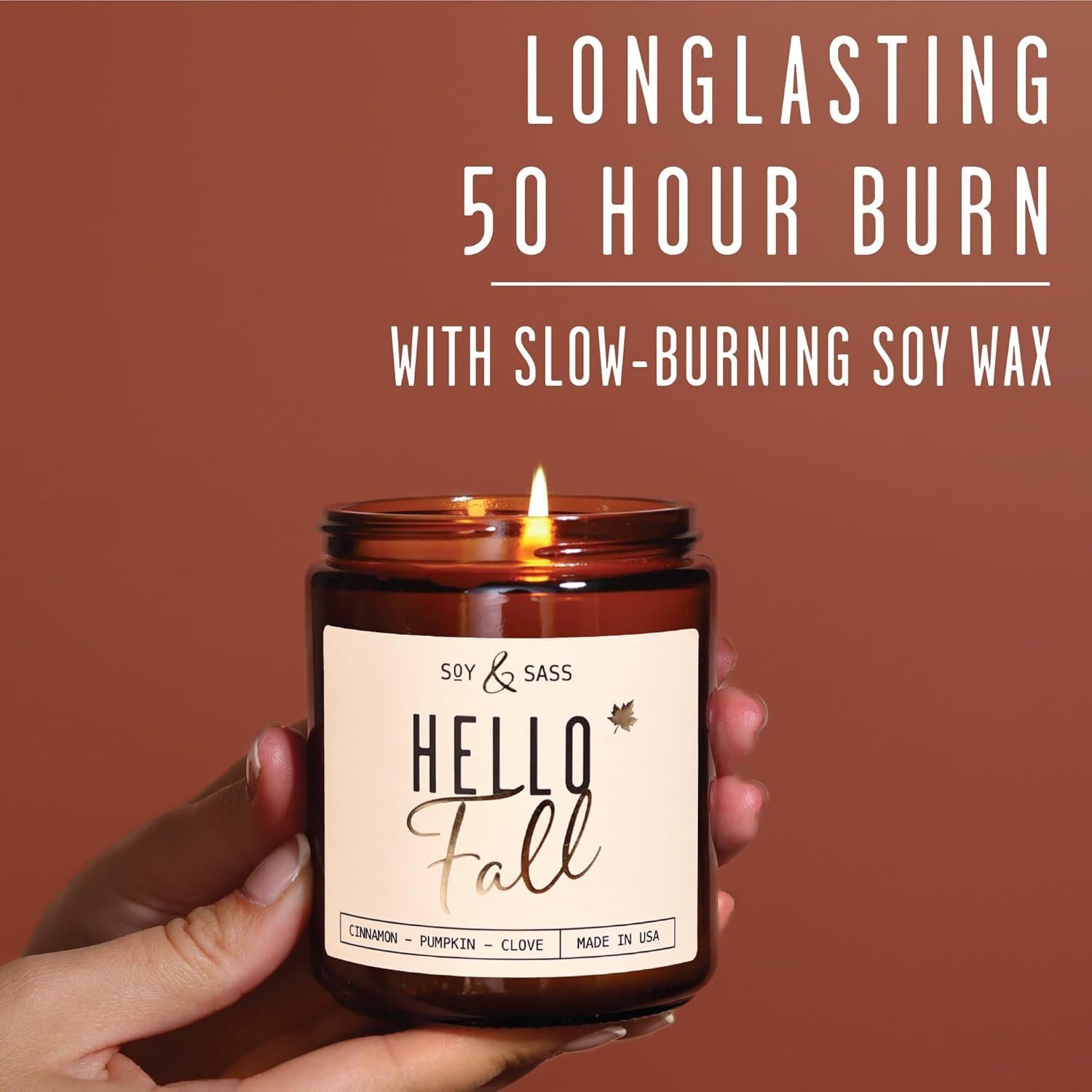 Vela Aromática Hola Otoño Soy y Sass 9oz Canela Calabaza