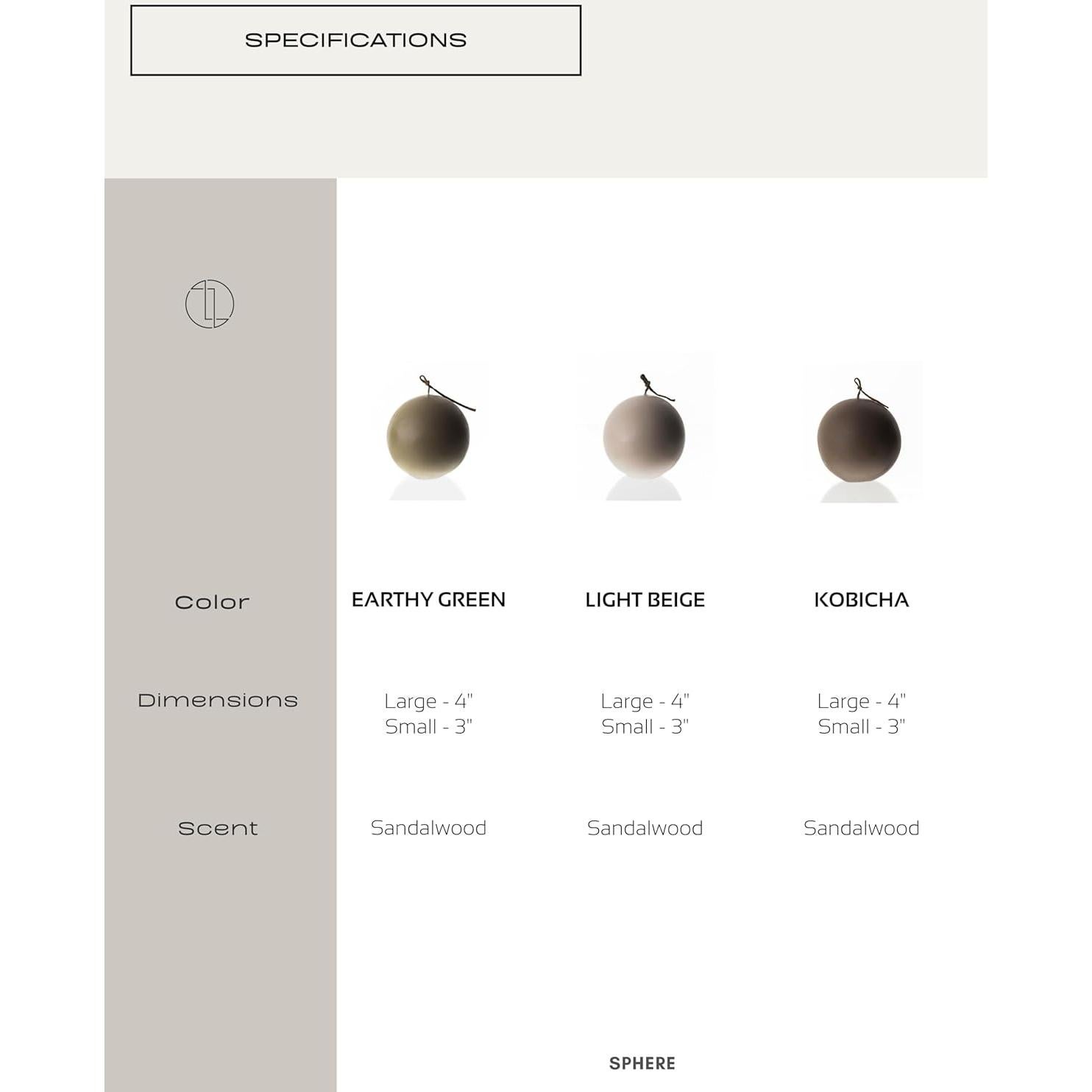 Vela Esférica LAWA - Cera de Soja Aromática 7.6cm Beige