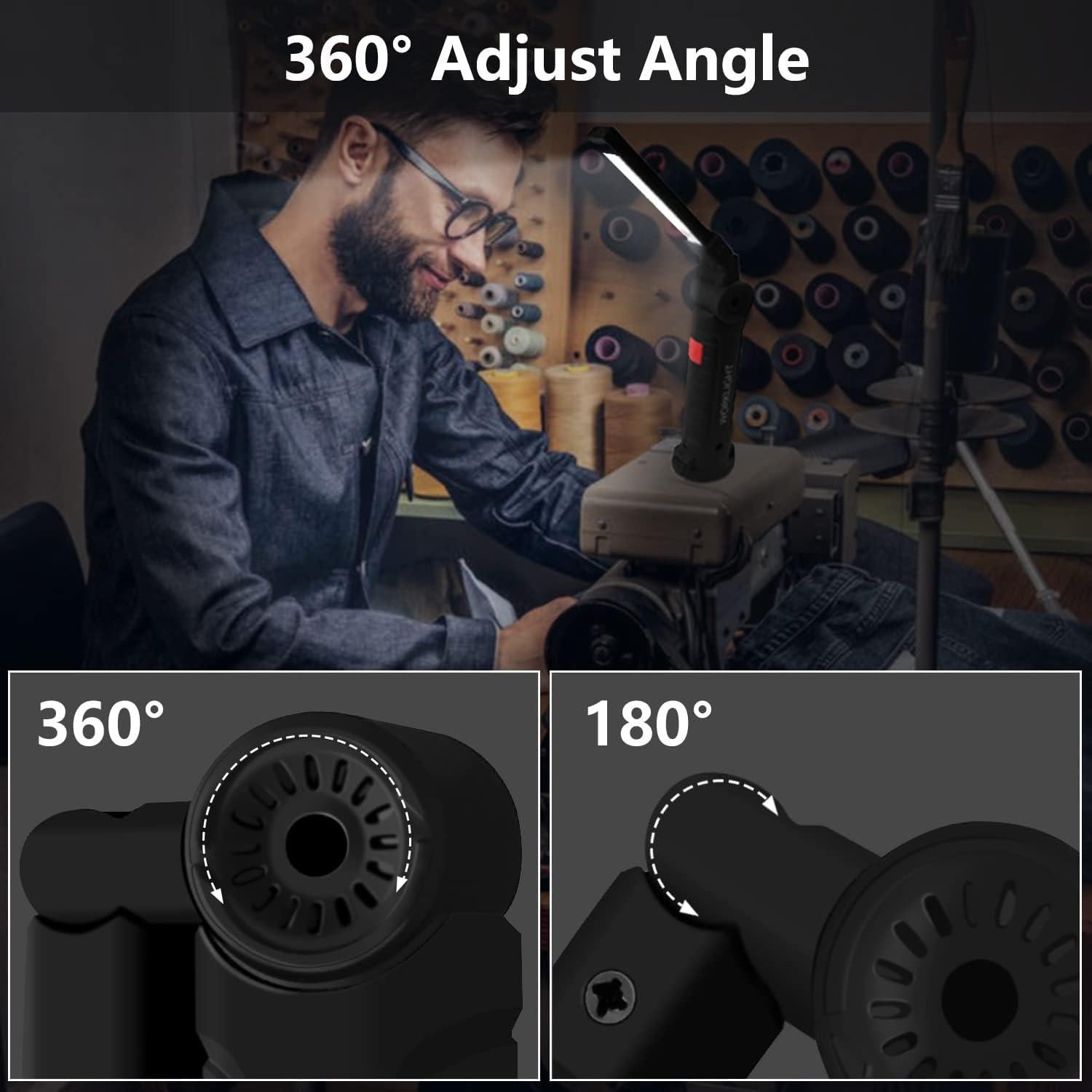 Luz de Trabajo LED Portátil 800 Lúmenes con Gancho y Base Magnética