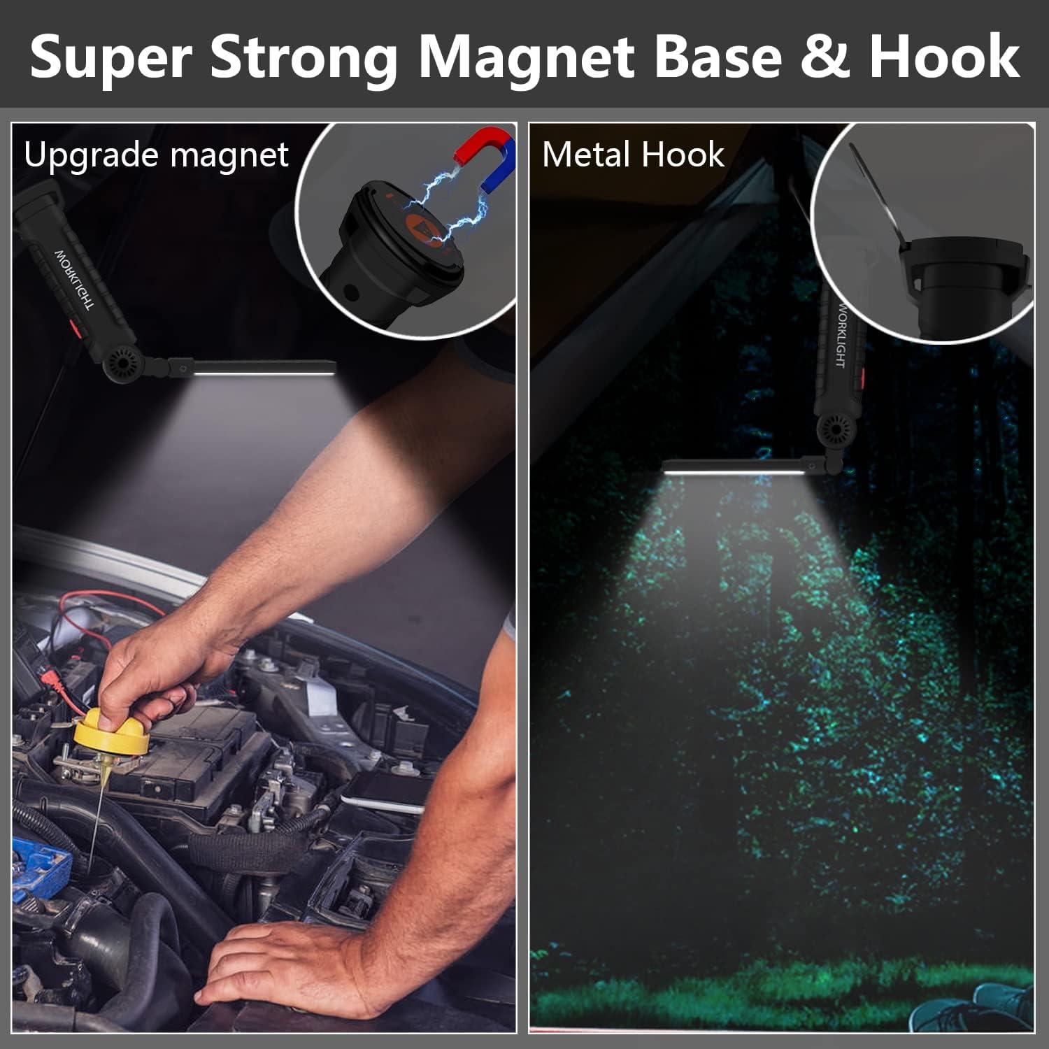 Luz de Trabajo LED Portátil 800 Lúmenes con Gancho y Base Magnética