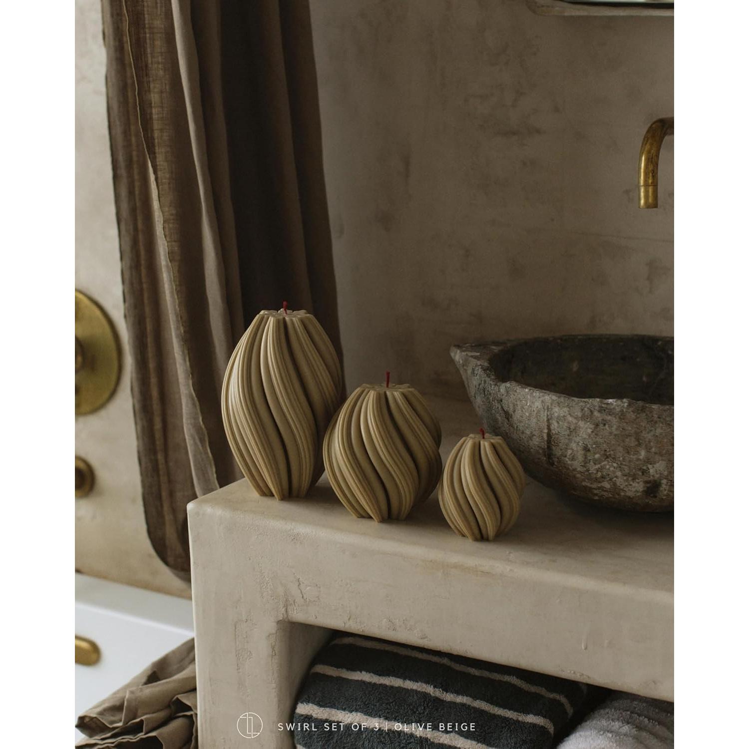 Vela En Espiral LAWA Pequeña Cera De Soja Aromática Beige Oliva