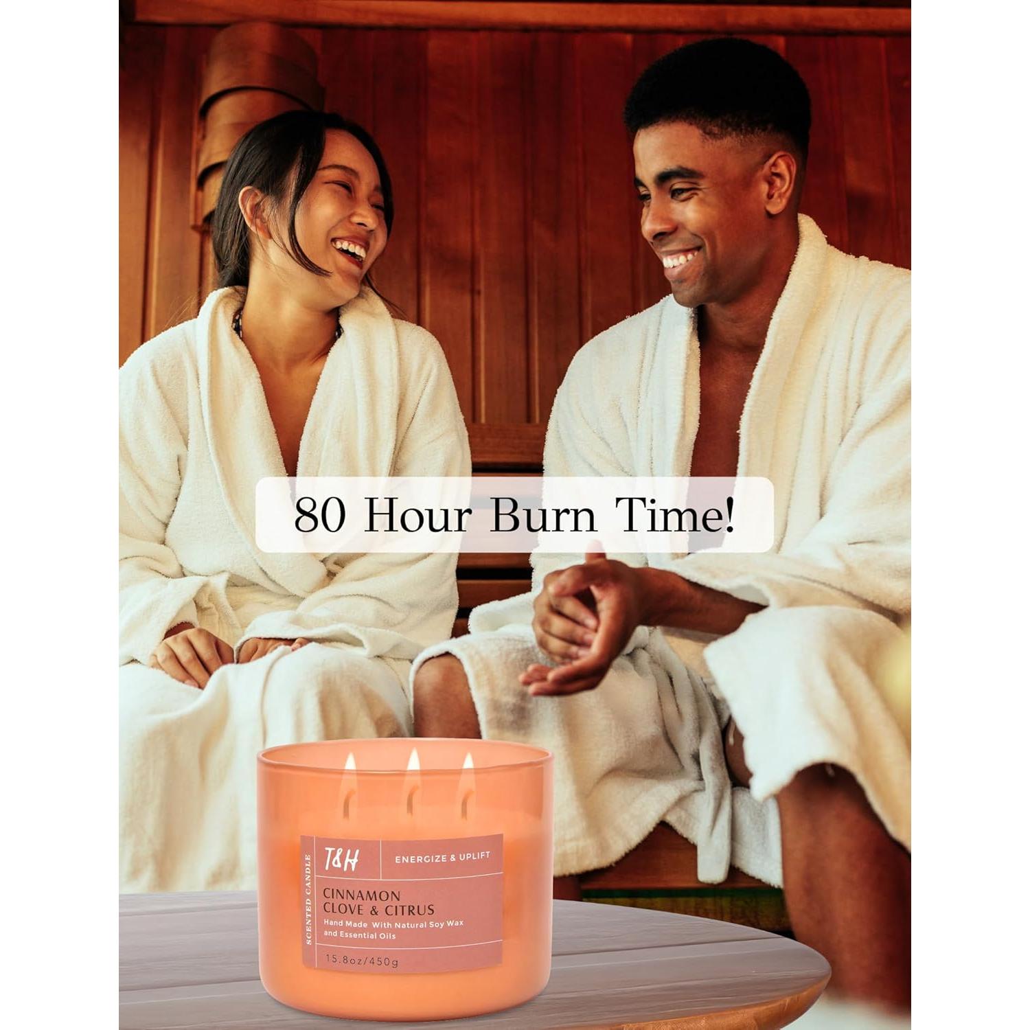 Vela Aromática de Soja T&H 3 Mechas Canela Clavo Cítricos 447g