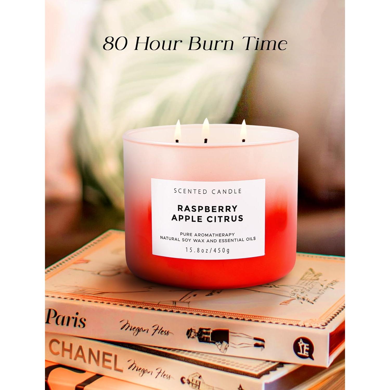 Vela Aromática de Soja T&H 3 Mechas 473 ml Frambuesa Manzana