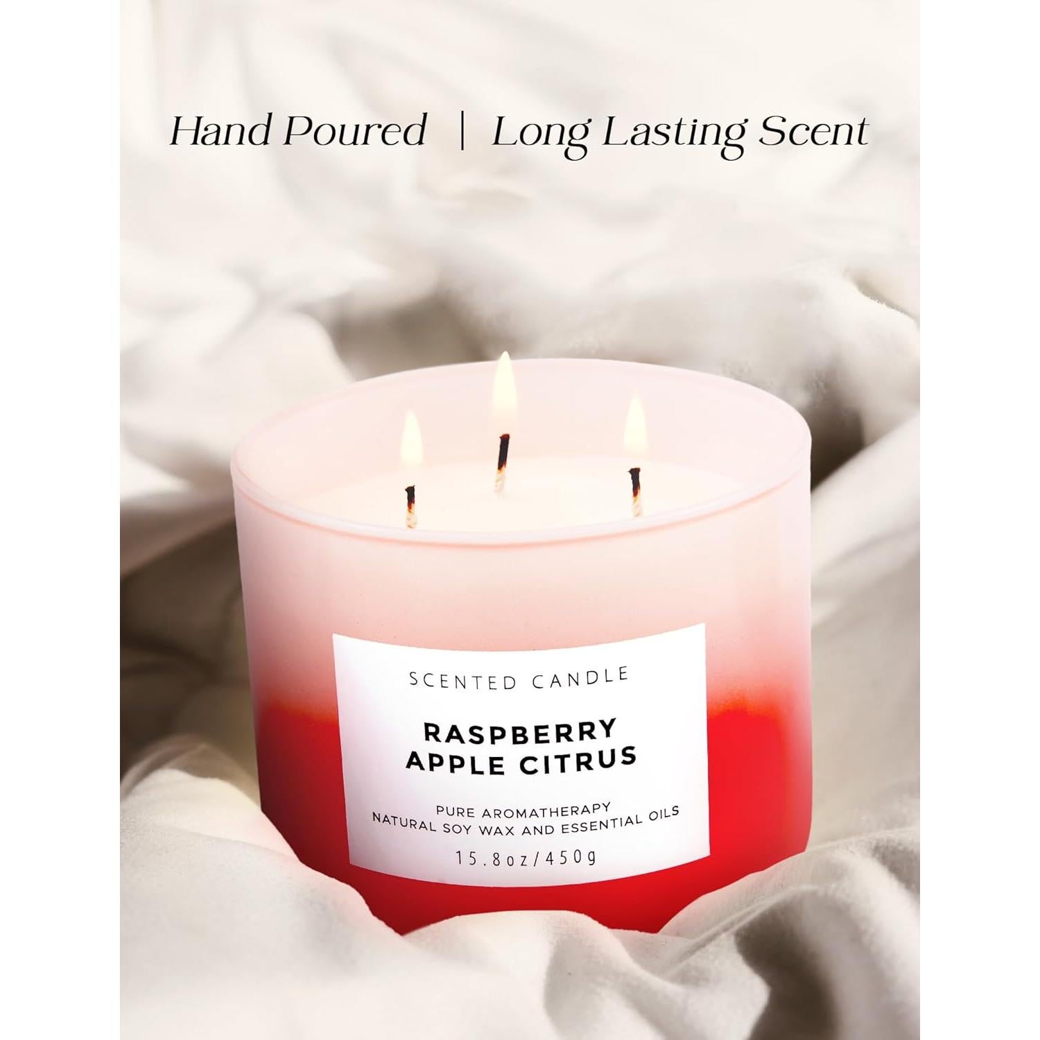 Vela Aromática de Soja T&H 3 Mechas 473 ml Frambuesa Manzana