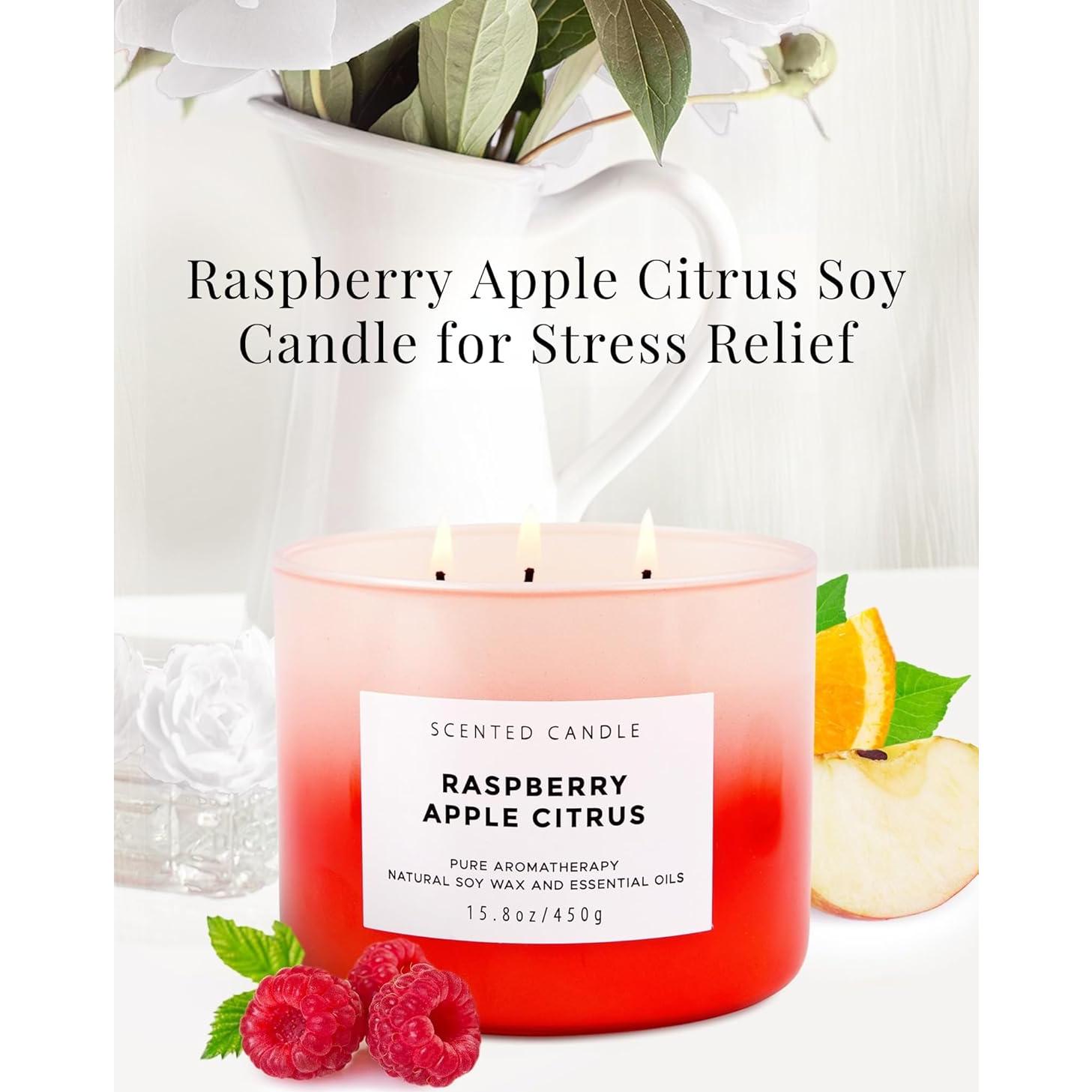 Vela Aromática de Soja T&H 3 Mechas 473 ml Frambuesa Manzana