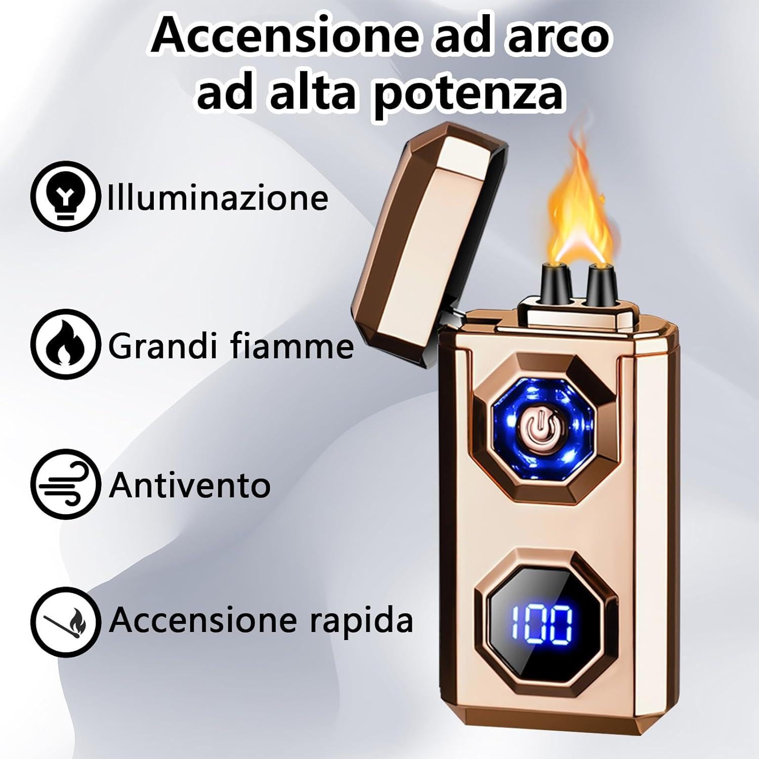 Encendedor Eléctrico TIKIUKI Arc Plasma Recargable Dorado