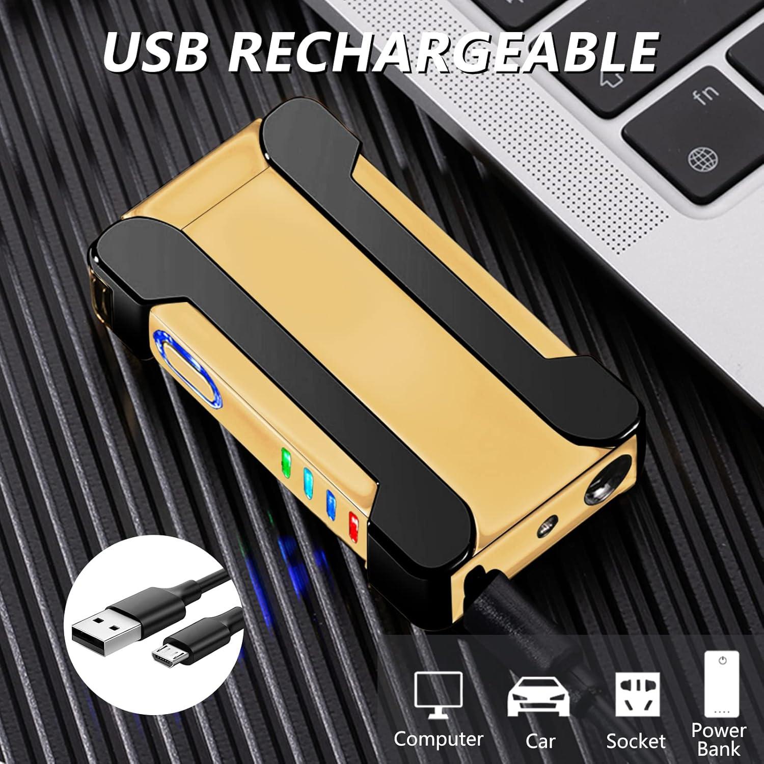 Encendedor Eléctrico Recargable USB BABOBIU Oro con Luz Proyectora
