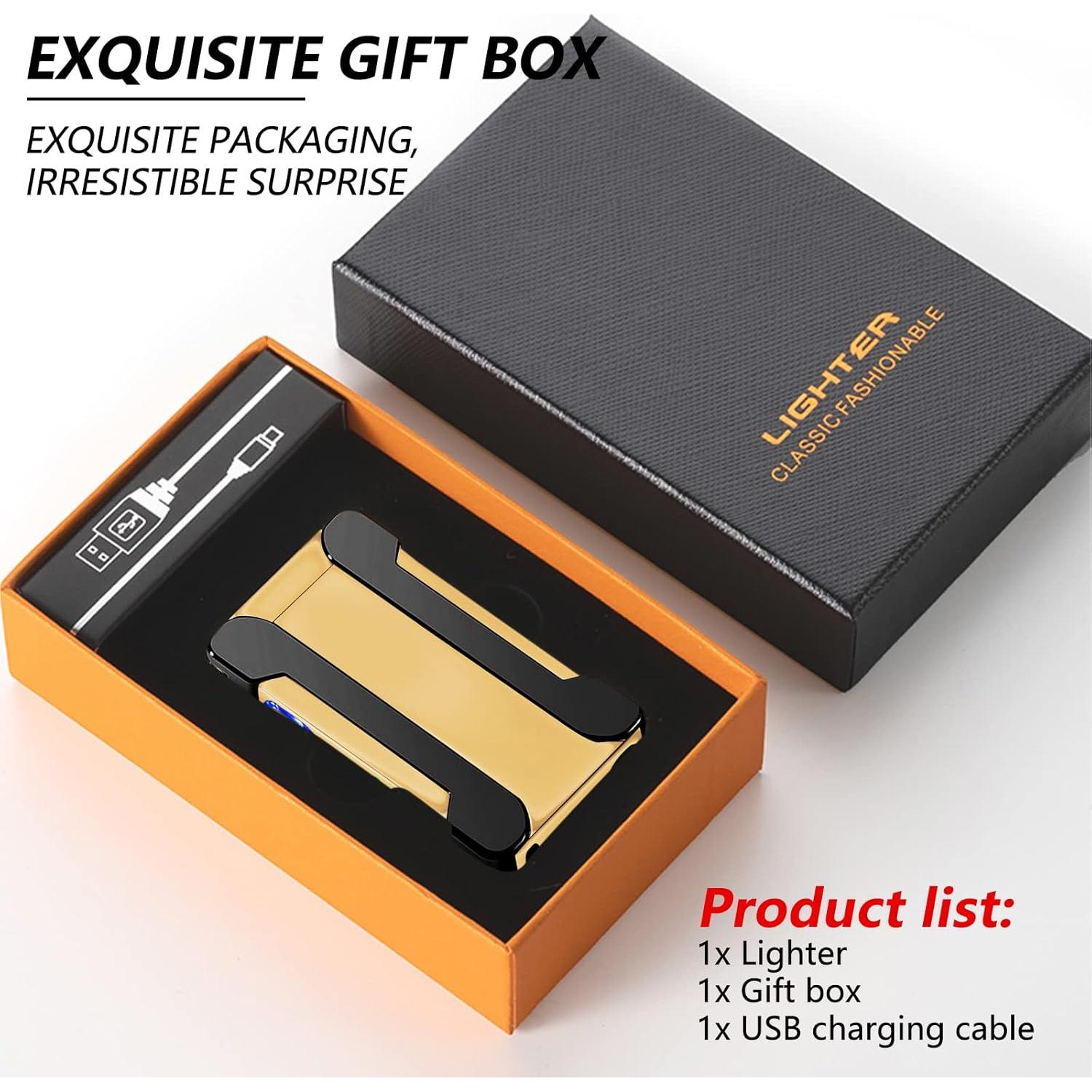 Encendedor Eléctrico Recargable USB BABOBIU Oro con Luz Proyectora