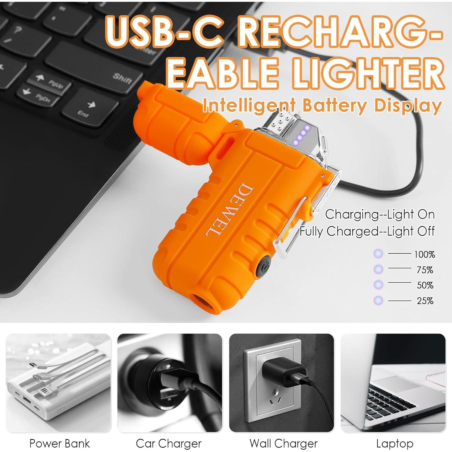 Encendedor Eléctrico DEWEL 360 Flex Recargable USB-C Naranja