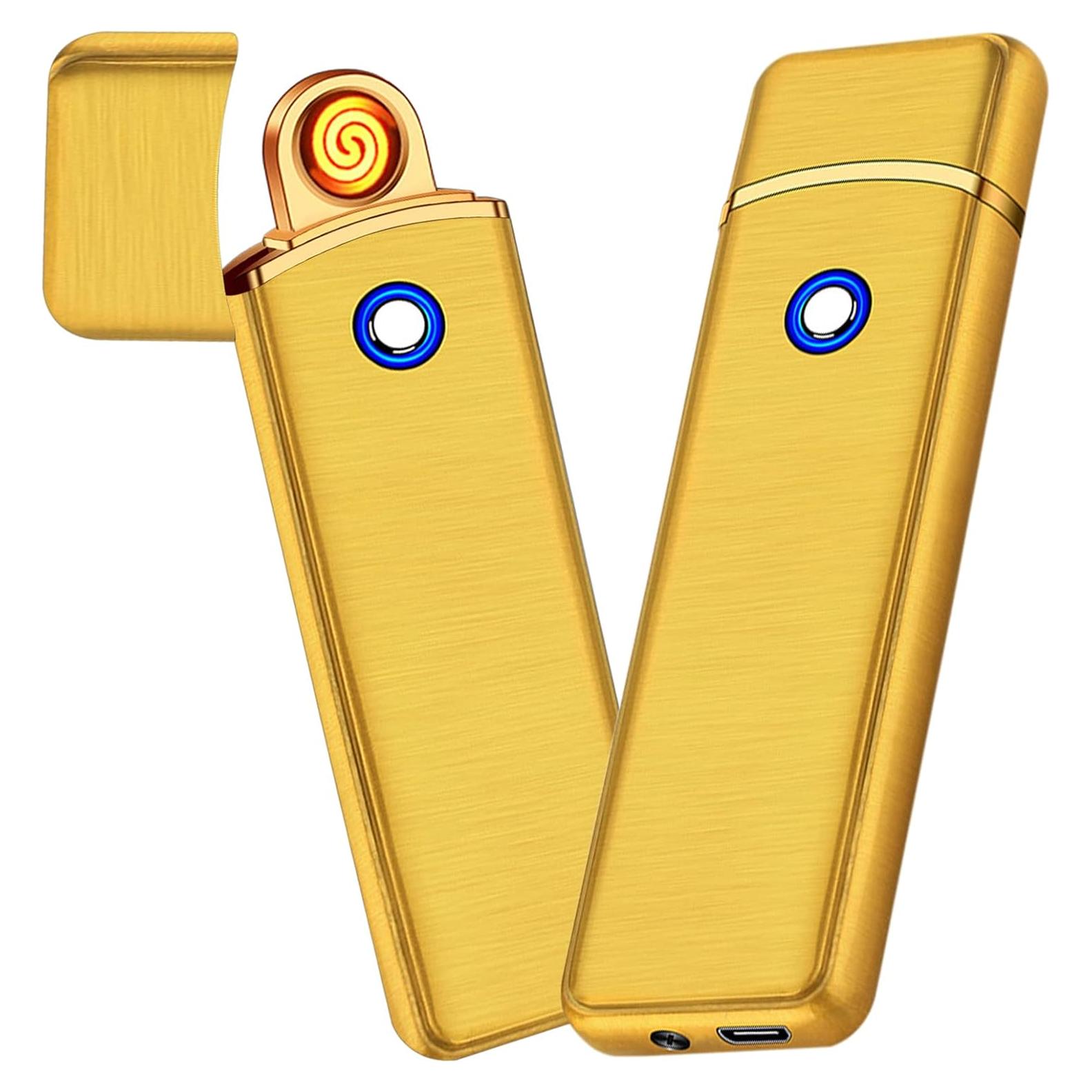 Encendedor Electrónico YANGVVIA Oro Recargable USB a Prueba de Viento