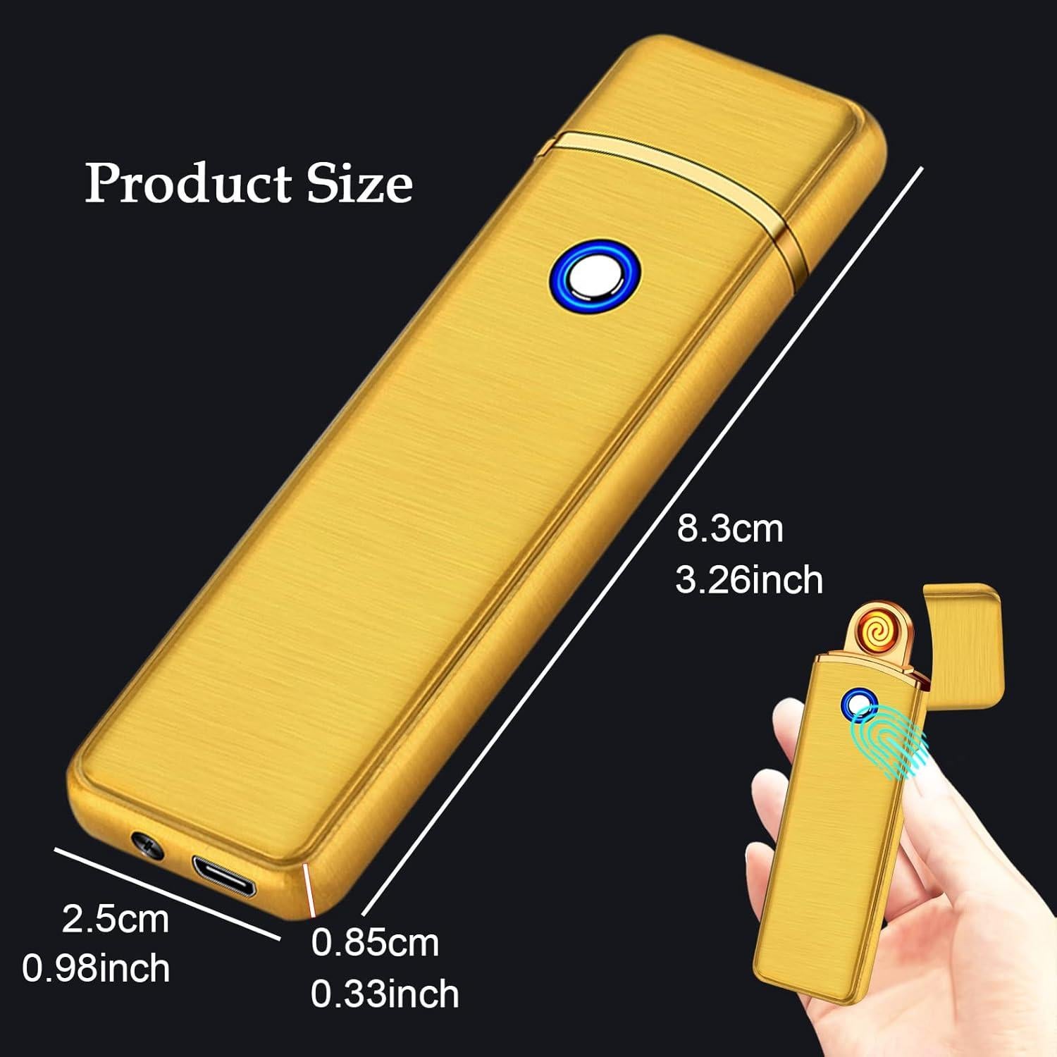 Encendedor Electrónico YANGVVIA Oro Recargable USB a Prueba de Viento