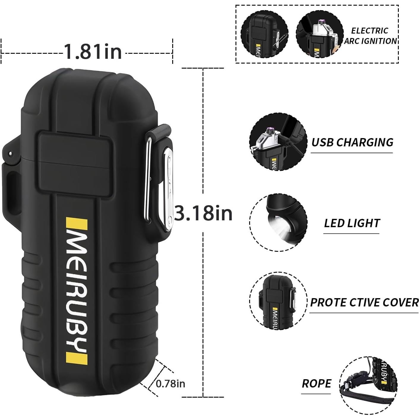 Encendedor Eléctrico MEIRUBY a Prueba de Viento Negro