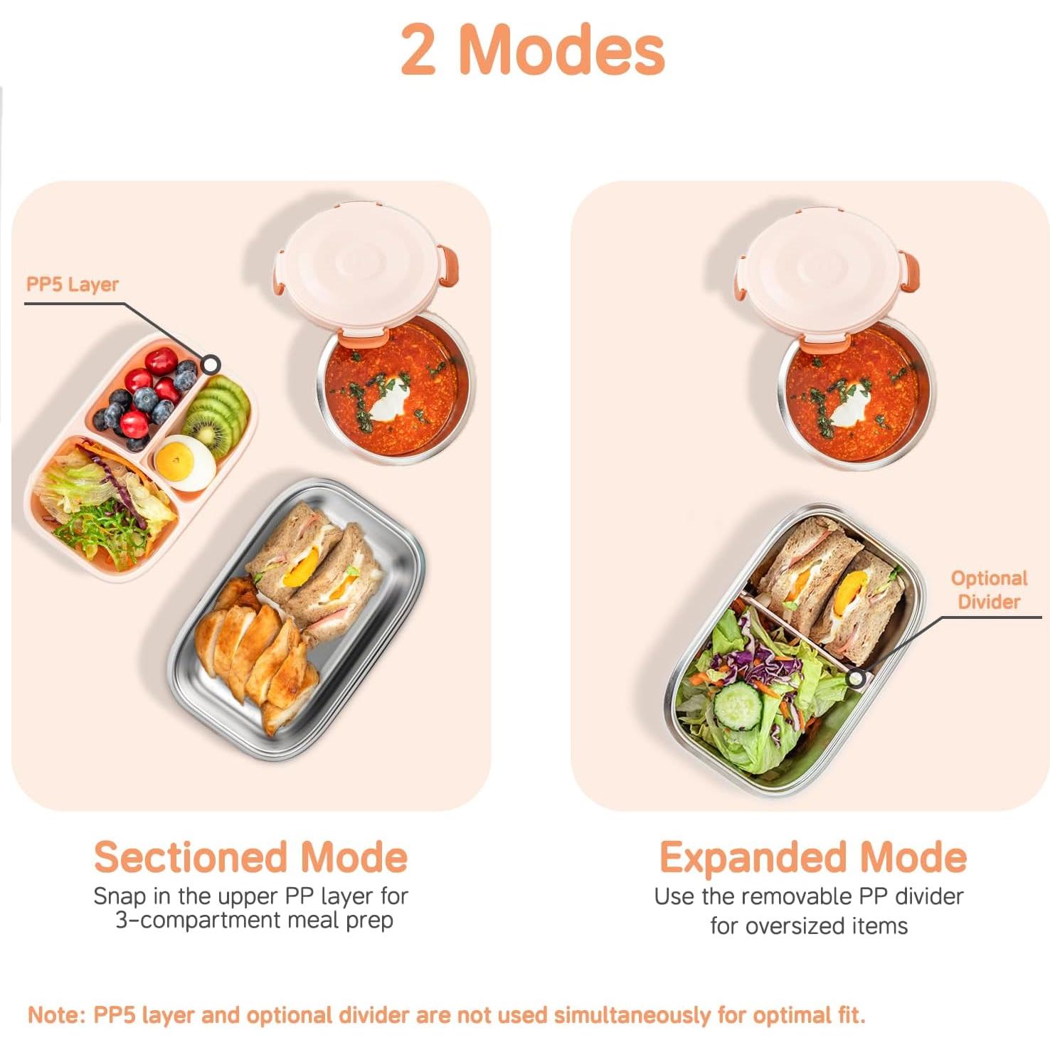 Caja Bento Beviss de Acero Inoxidable 18/8 Rosa con Tarro y Bolsa