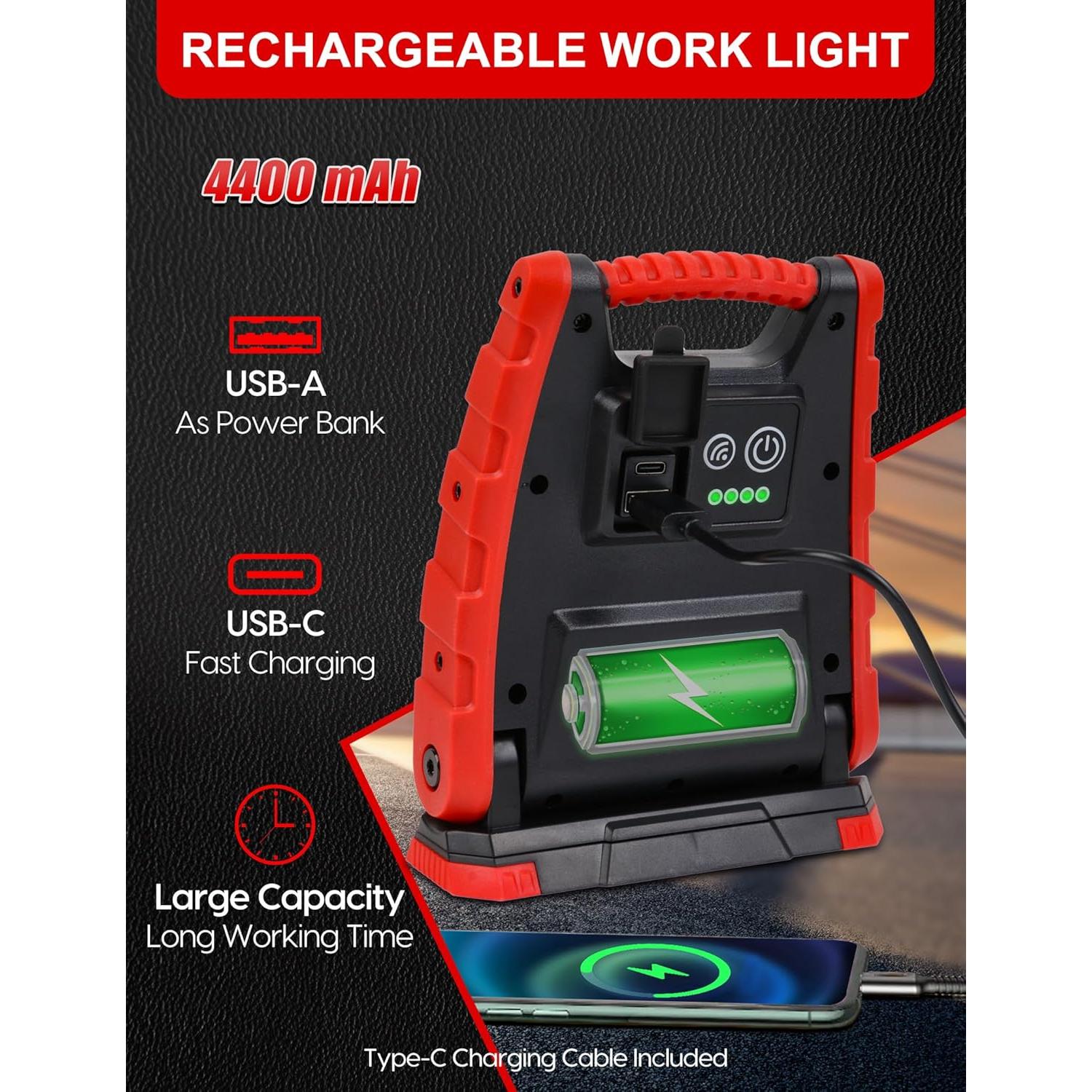 Luz de Trabajo LED Adiding 4400mAh Magnética 360°