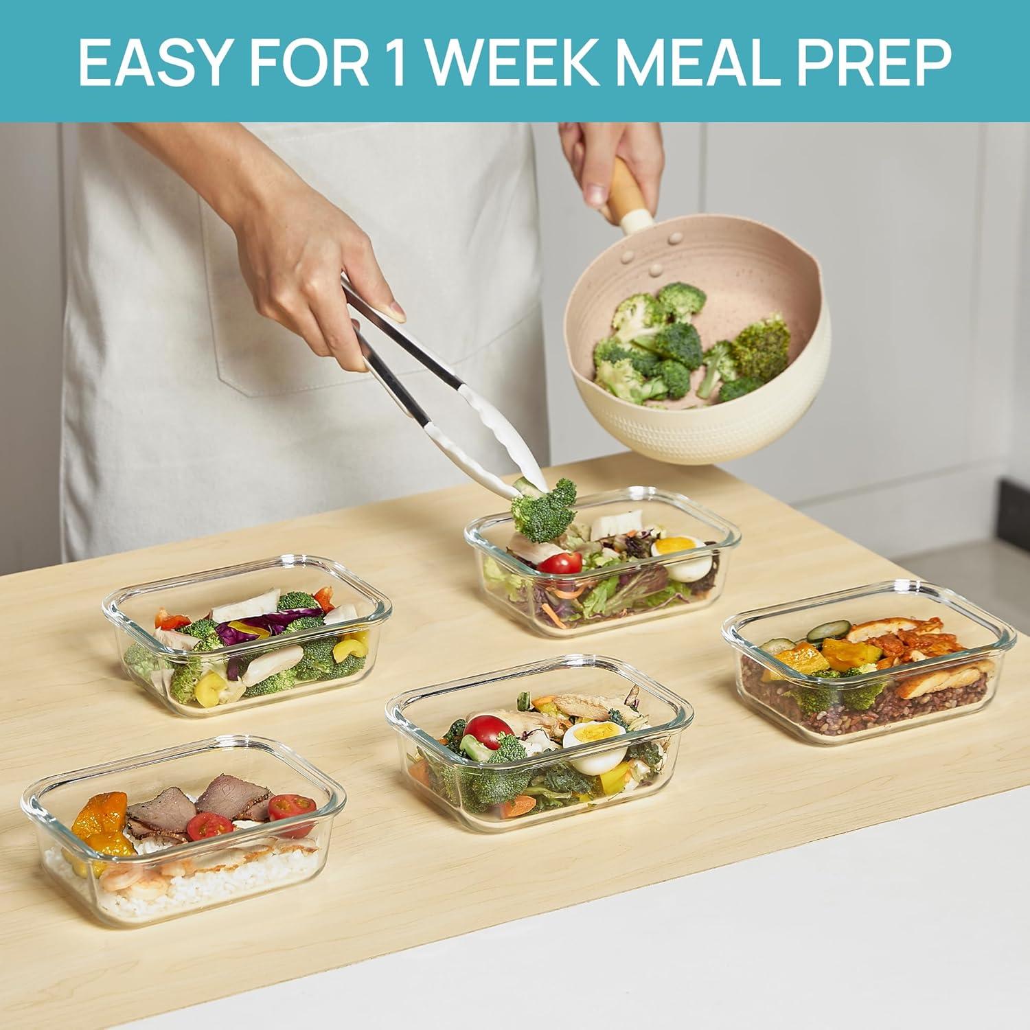 Vtopmart 5 Pack Contenedores de Vidrio 650ml A Prueba de Aire