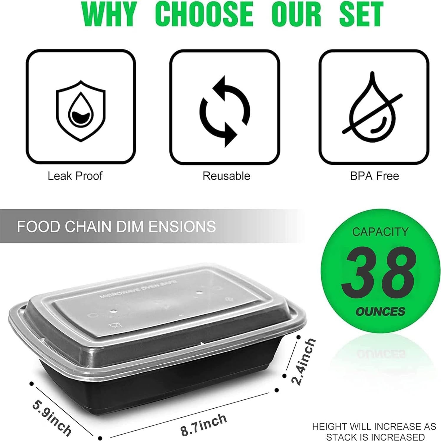 Contenedores de Preparación de Comidas WGCC 1.13L Paquete de 10