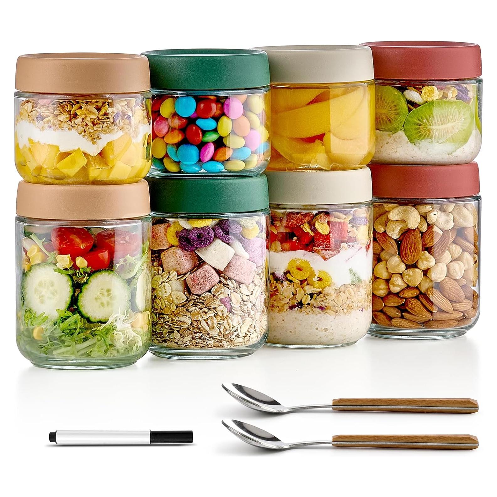 Juego de 8 Tarros de Vidrio Mason con Tapas 16 oz y 10 oz