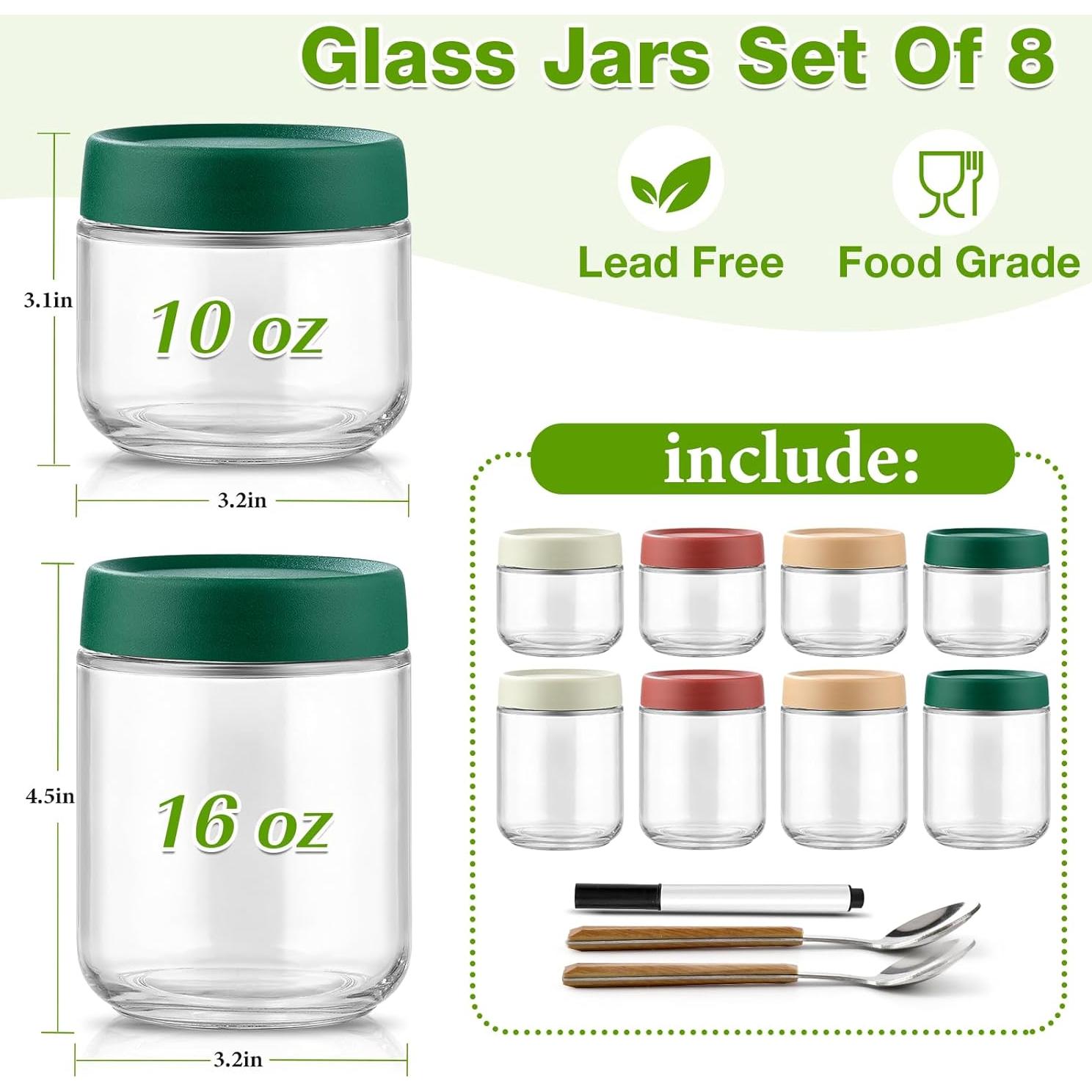 Juego de 8 Tarros de Vidrio Mason con Tapas 16 oz y 10 oz