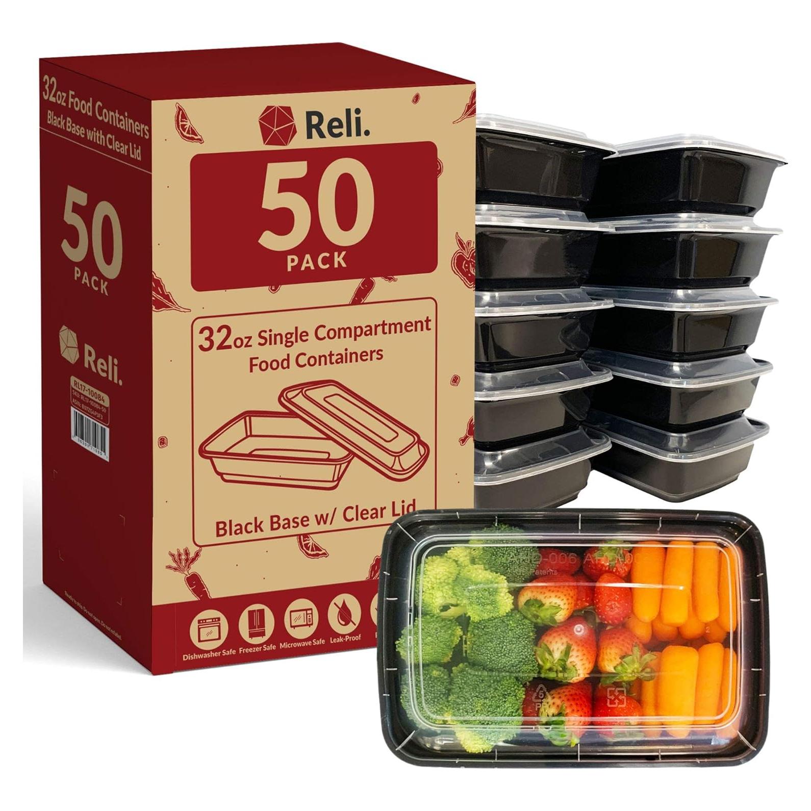 Contenedores de Comida Reli 946 ml - 50 Paquete, Apto Microondas