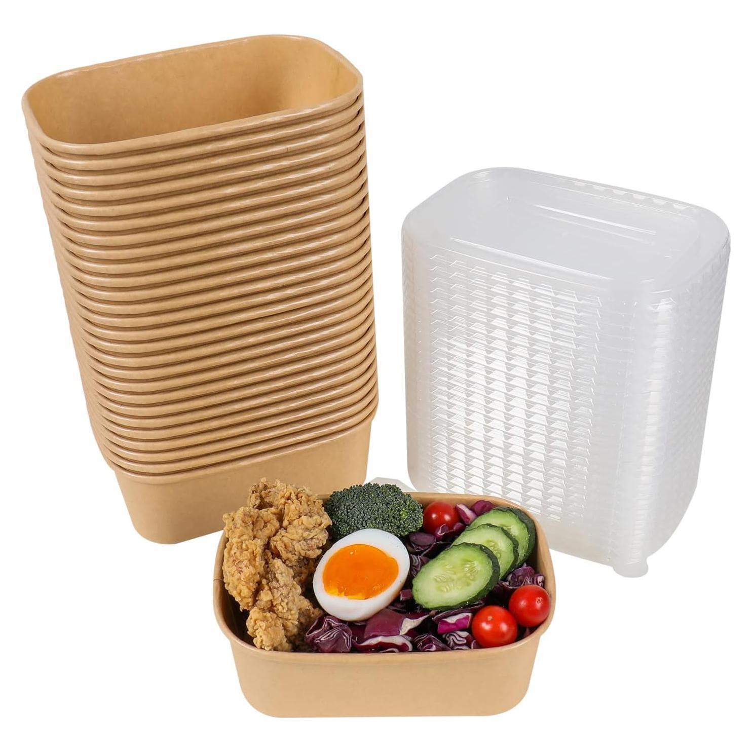 Tazones de papel Kraft 25 oz JAYEEY - 50 unidades con tapas