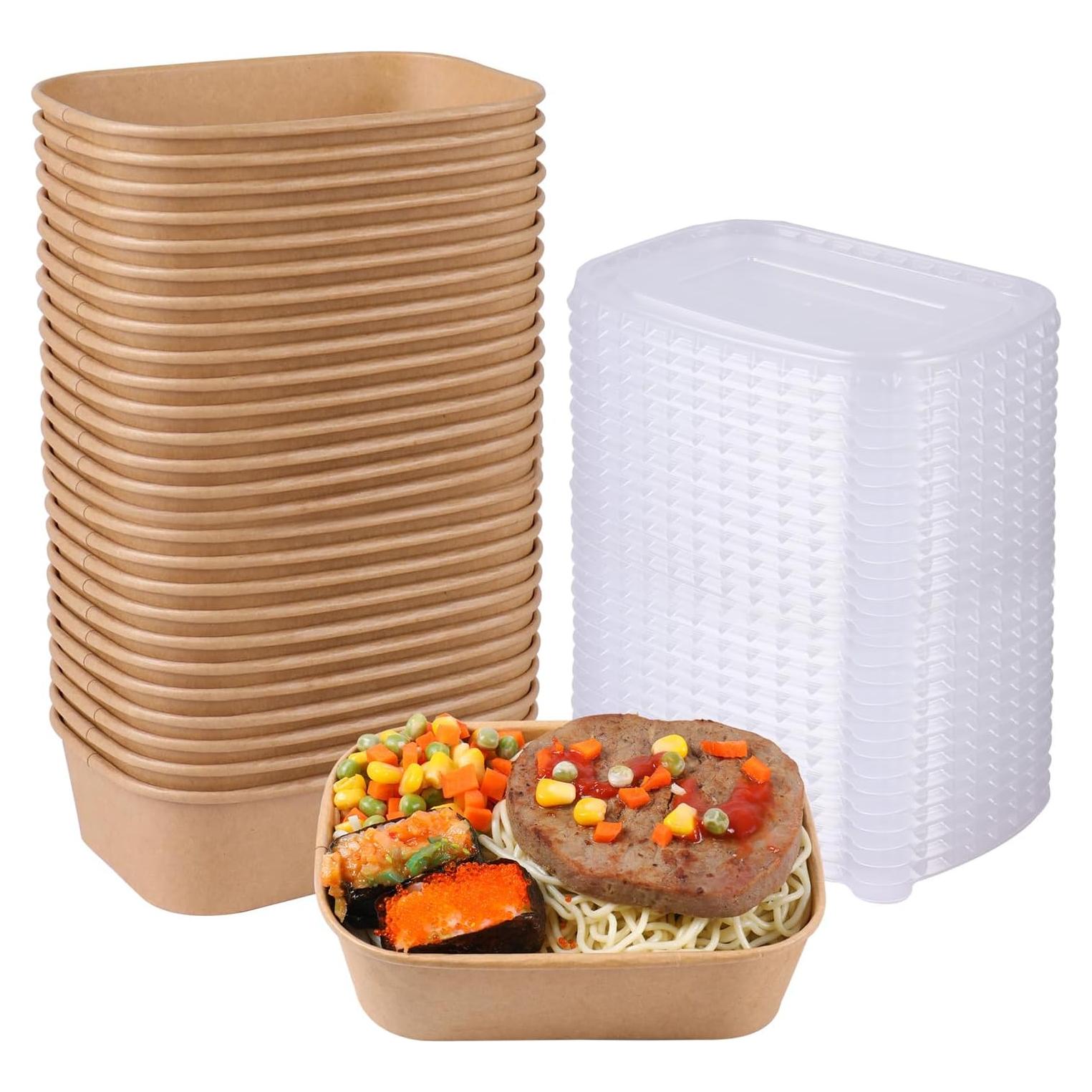 Tazones de papel Kraft desechables 22 oz - 50 unidades con tapas