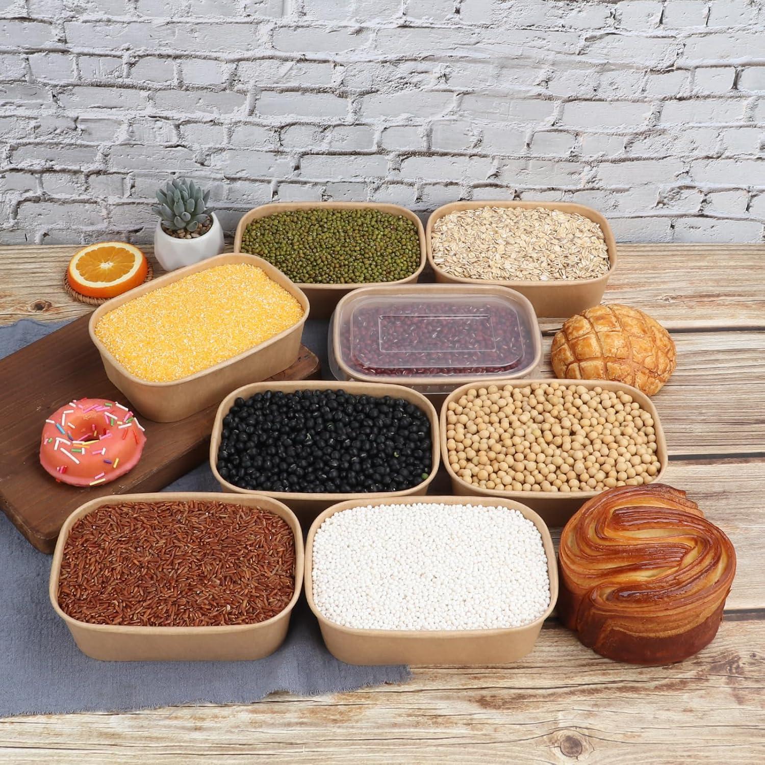 Tazones de papel Kraft desechables 22 oz - 50 unidades con tapas