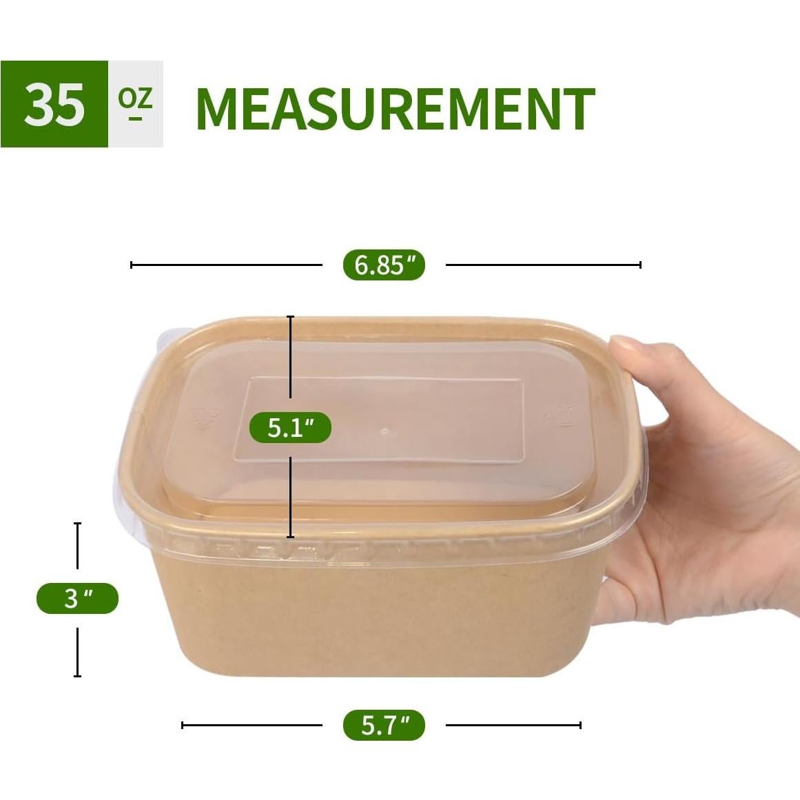 Paquete de 50 Contenedores de Comida Kraft 1.05 L con Tapas