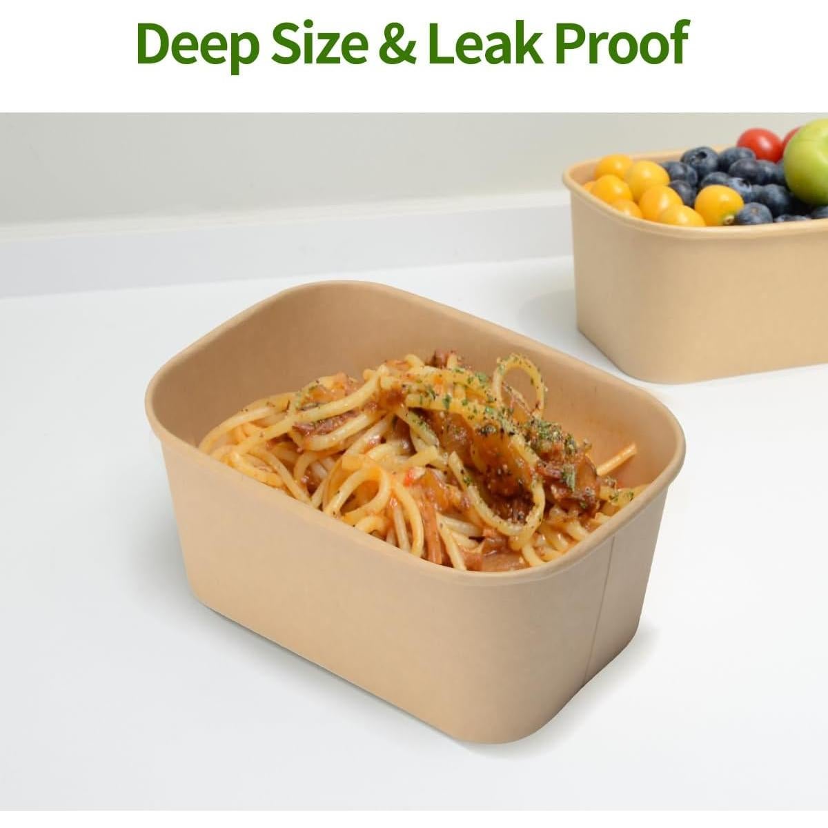 Paquete de 50 Contenedores de Comida Kraft 1.05 L con Tapas