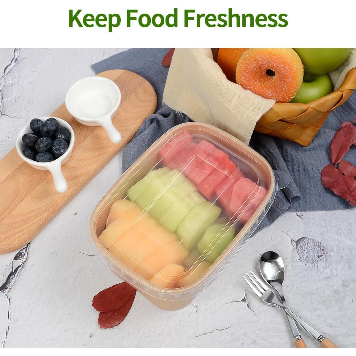 Paquete de 50 Contenedores de Comida Kraft 1.05 L con Tapas