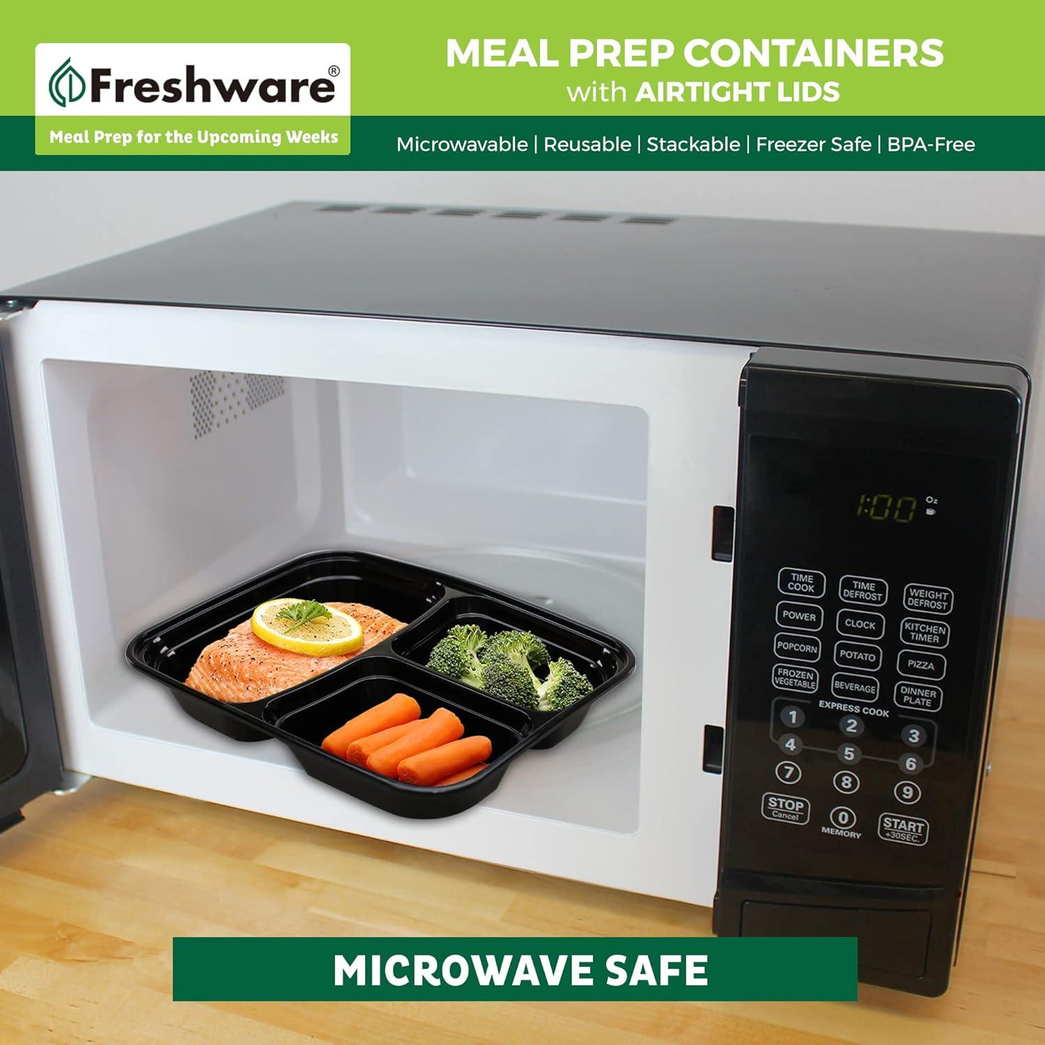 Contenedores de Preparación de Comidas Freshware 50 Piezas 3 Compartimentos 680 ml