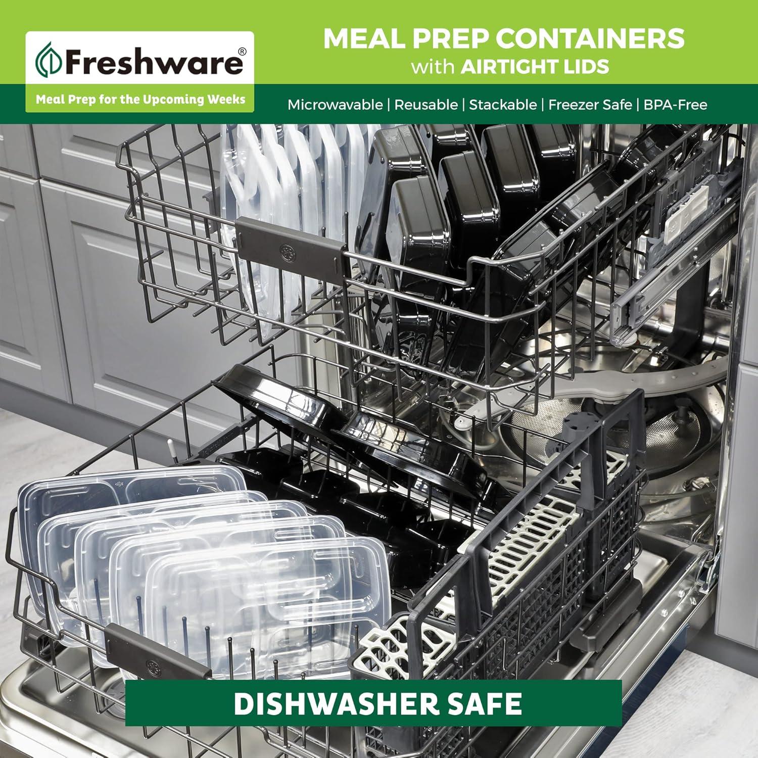 Contenedores de Preparación de Comidas Freshware 50 Piezas 3 Compartimentos 680 ml