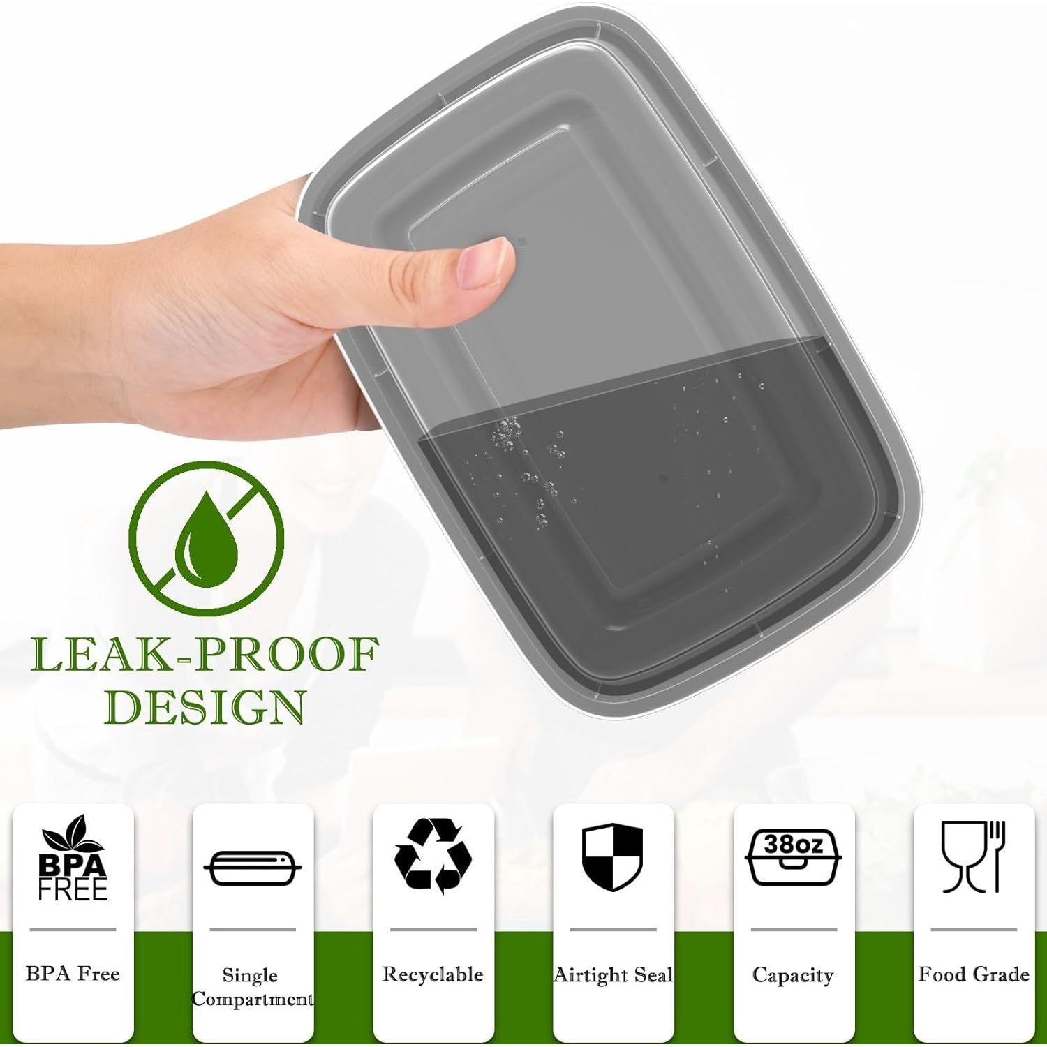 Contenedores de Comida RANLITTLE 38oz - 50 Paquete Reutilizables