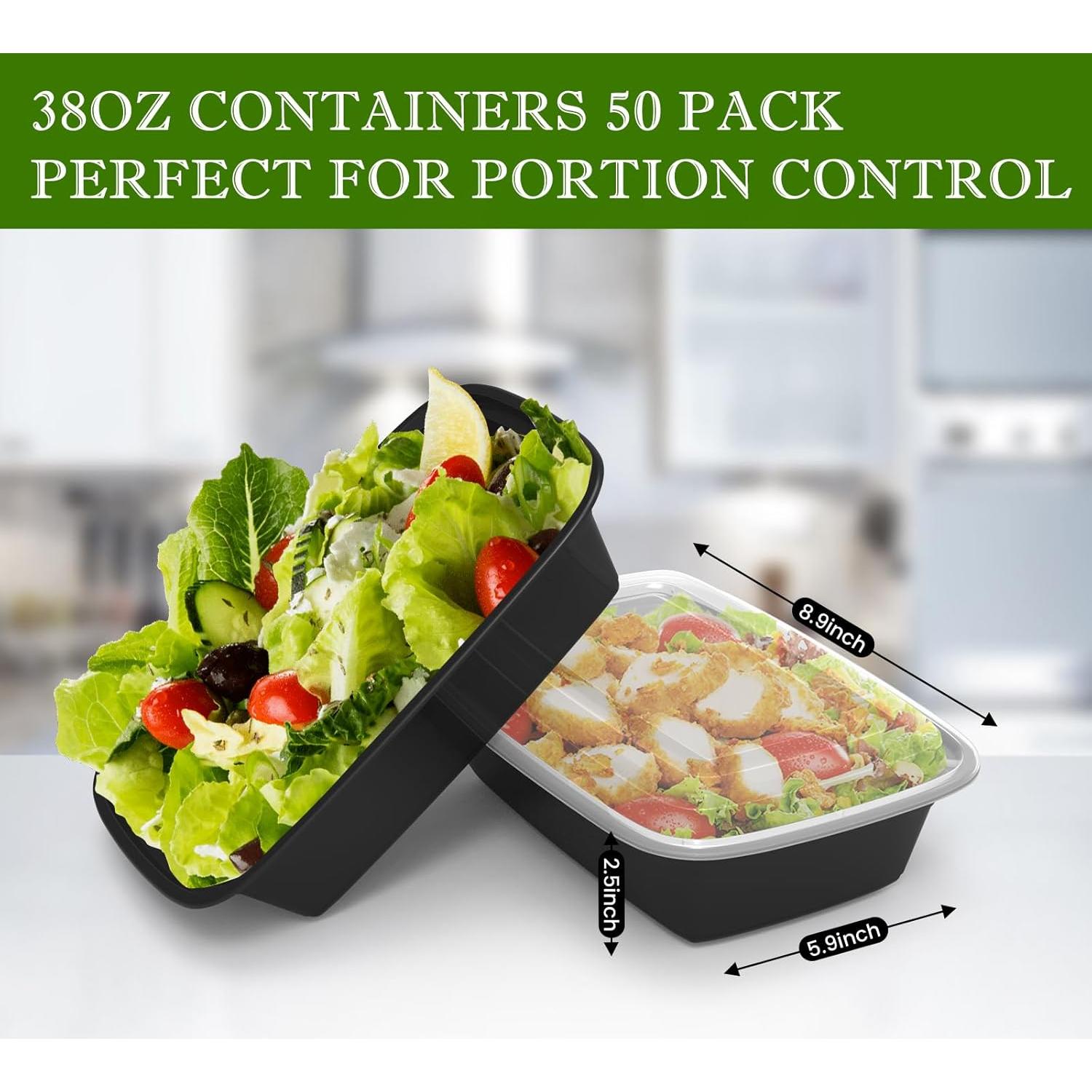 Contenedores de Comida RANLITTLE 38oz - 50 Paquete Reutilizables