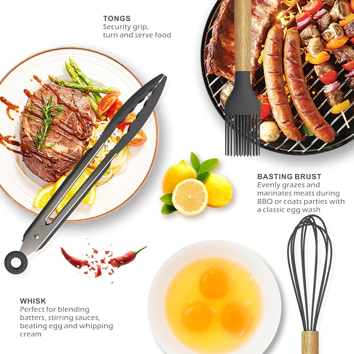 Juego de Utensilios de Cocina de Silicona Oannao 14 Piezas Gris