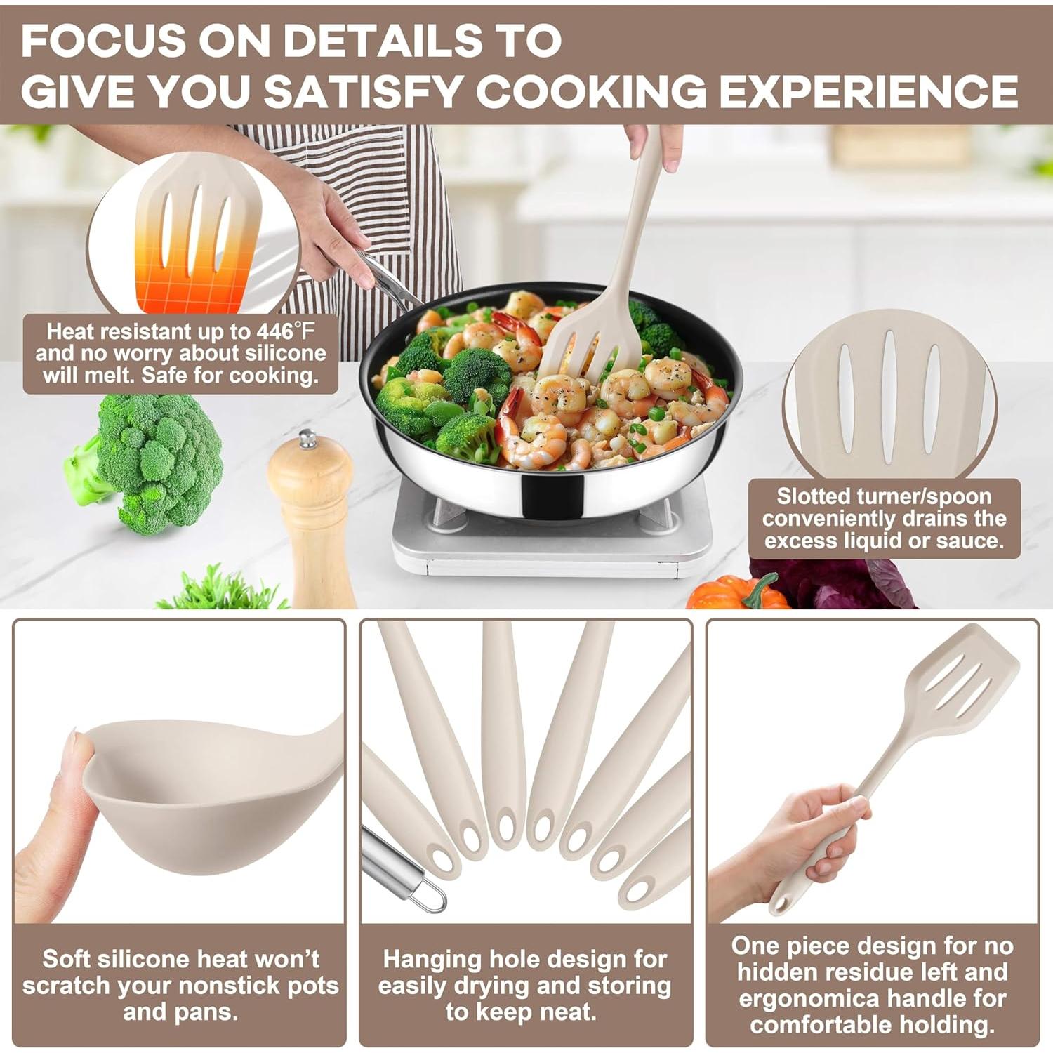 Set de Utensilios de Cocina de Silicona TeamFar 8 Piezas