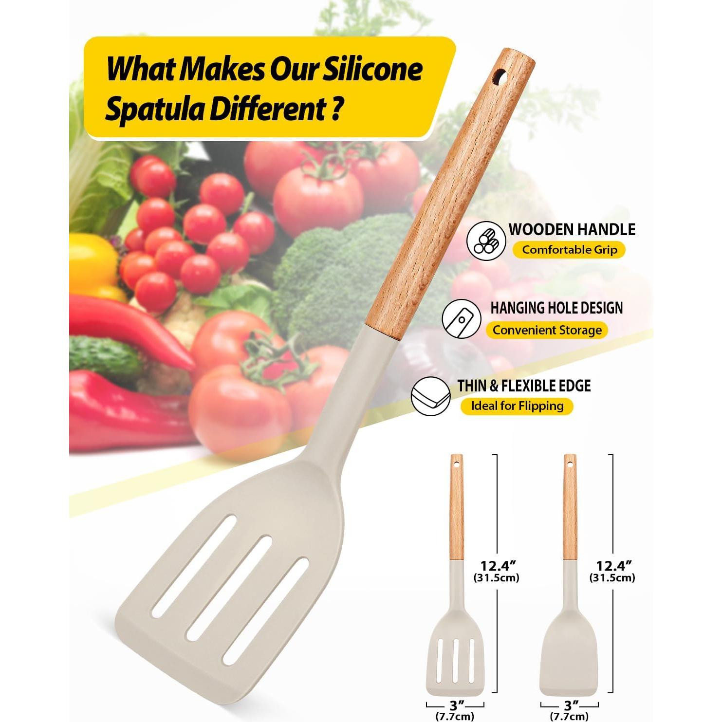 Juego de 2 Espátulas de Silicona BUNDLEPRO, Mango de Madera, Antiadherentes