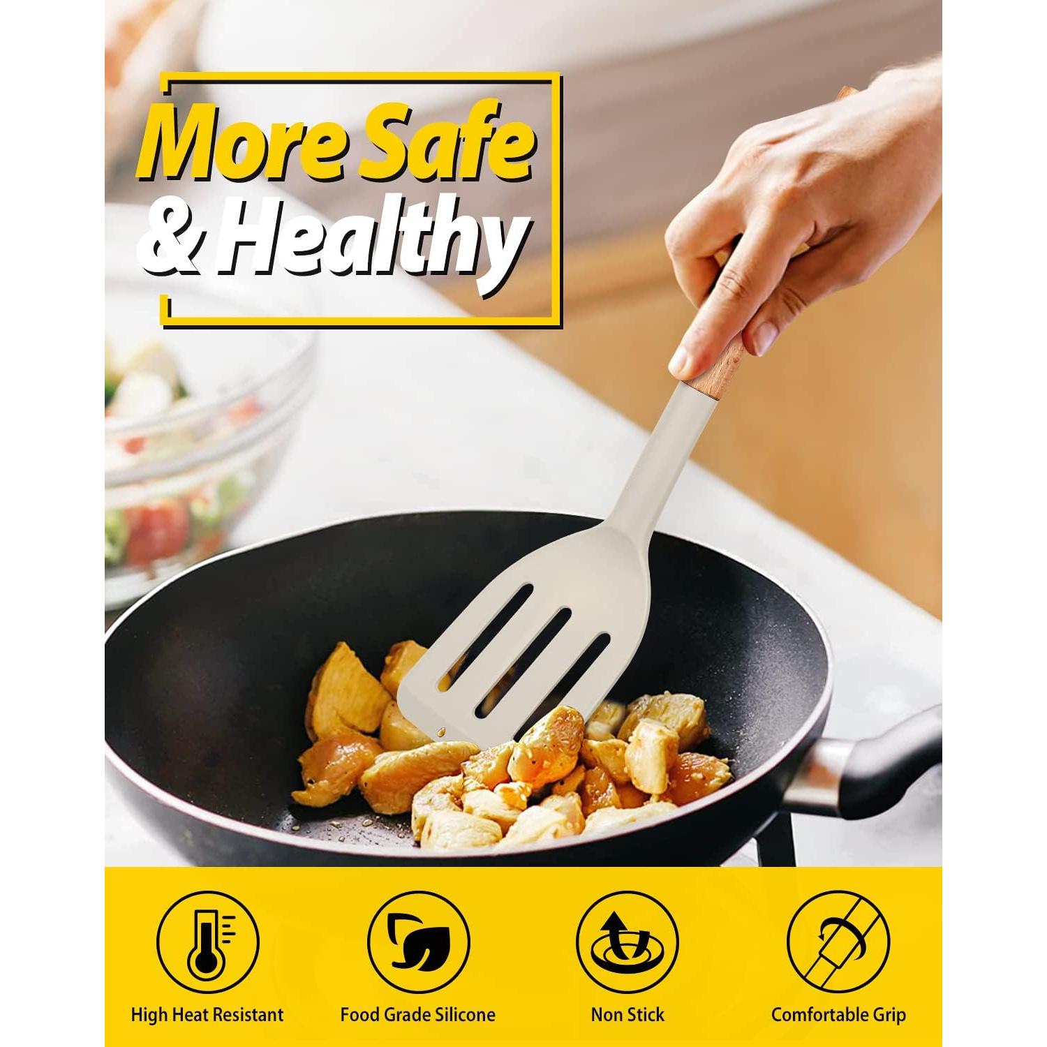 Juego de 2 Espátulas de Silicona BUNDLEPRO, Mango de Madera, Antiadherentes