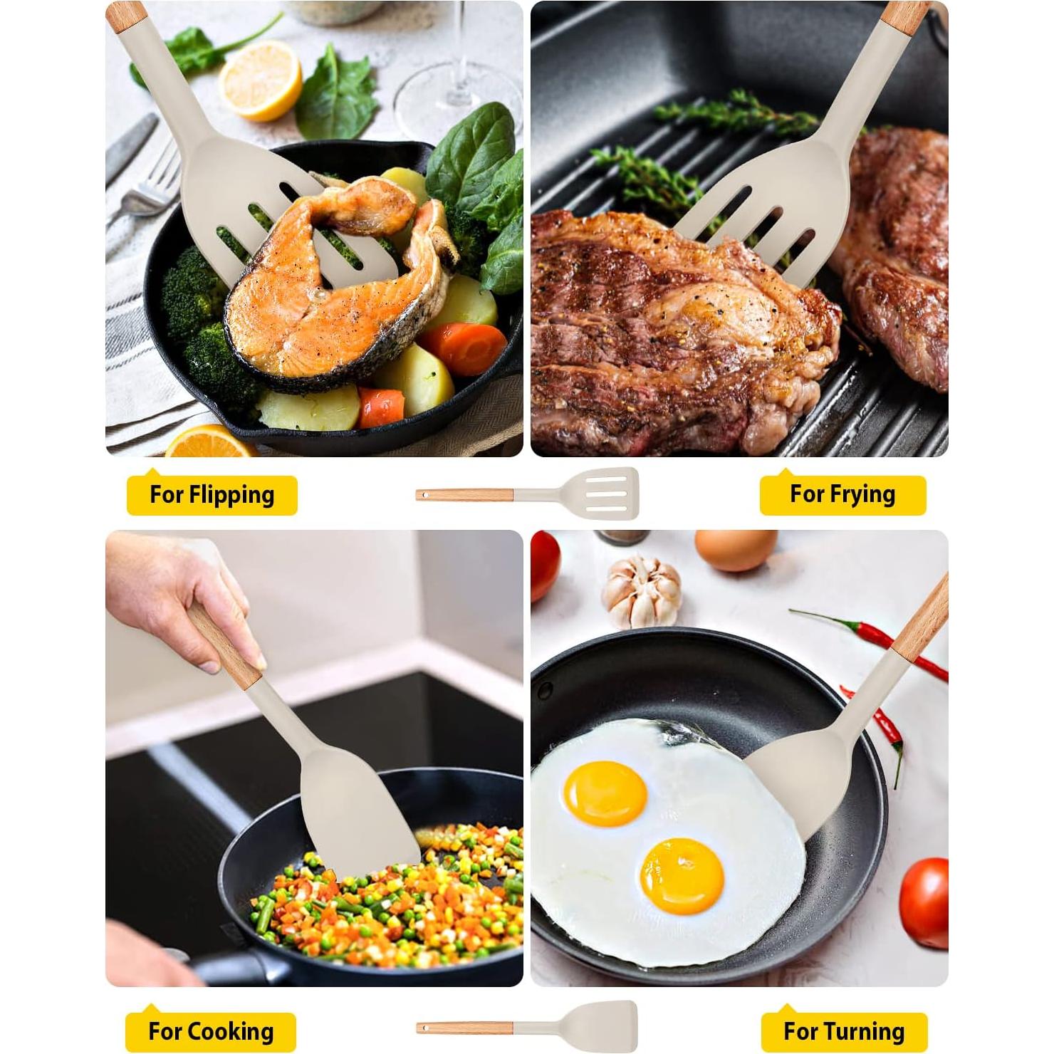 Juego de 2 Espátulas de Silicona BUNDLEPRO, Mango de Madera, Antiadherentes