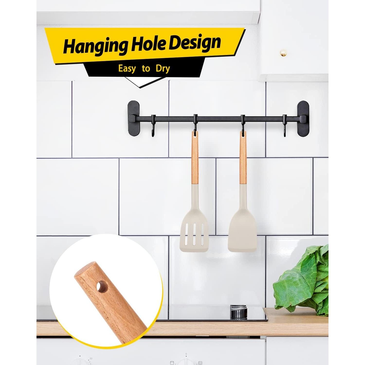 Juego de 2 Espátulas de Silicona BUNDLEPRO, Mango de Madera, Antiadherentes