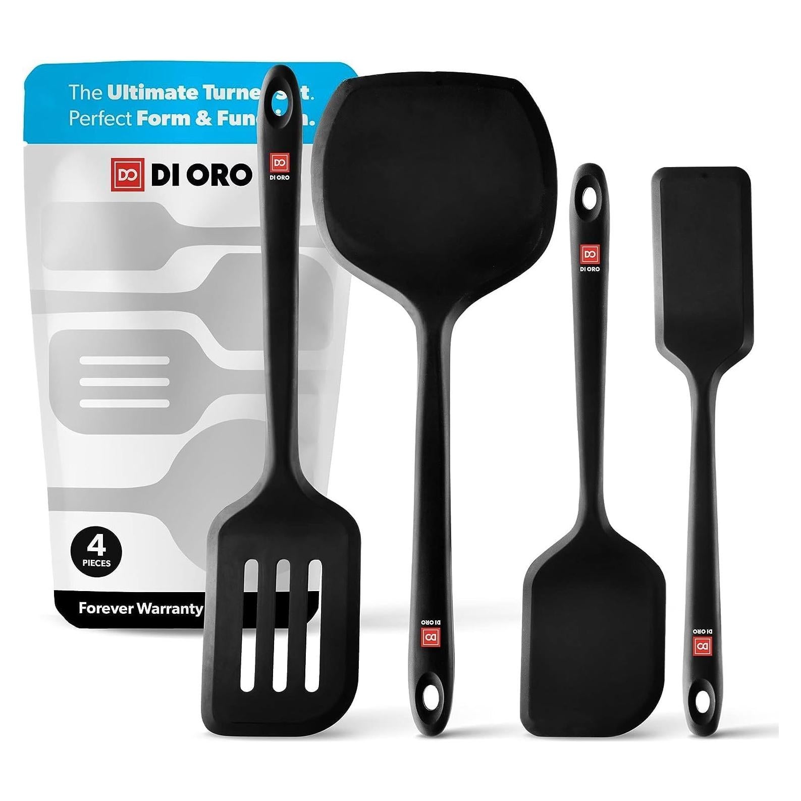 Conjunto de Espátulas de Silicona DI ORO - 4 Piezas Negro