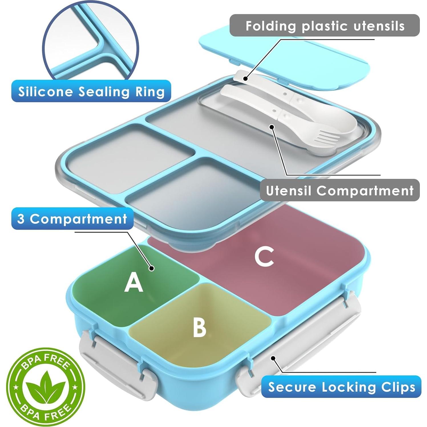 Caja Bento Whalehouse 1700ml 3 Compartimentos Hermética Azul