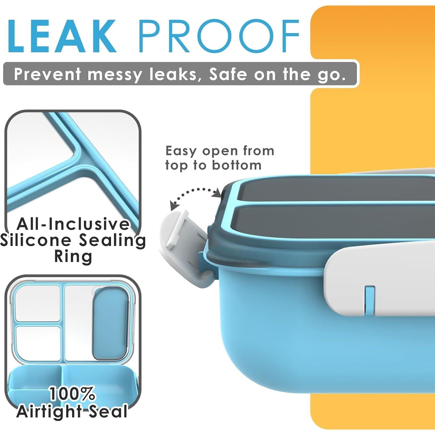 Caja Bento Whalehouse 1700ml 3 Compartimentos Hermética Azul