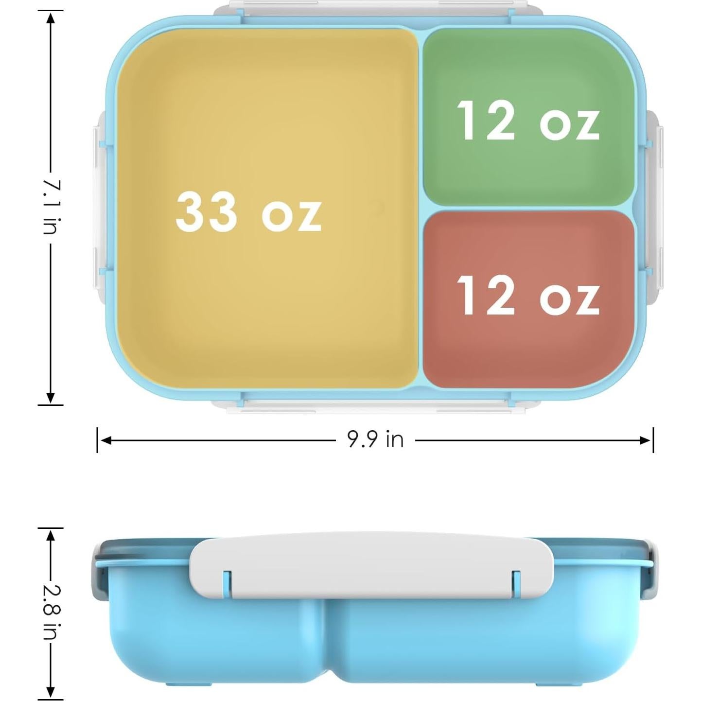 Caja Bento Whalehouse 1700ml 3 Compartimentos Hermética Azul
