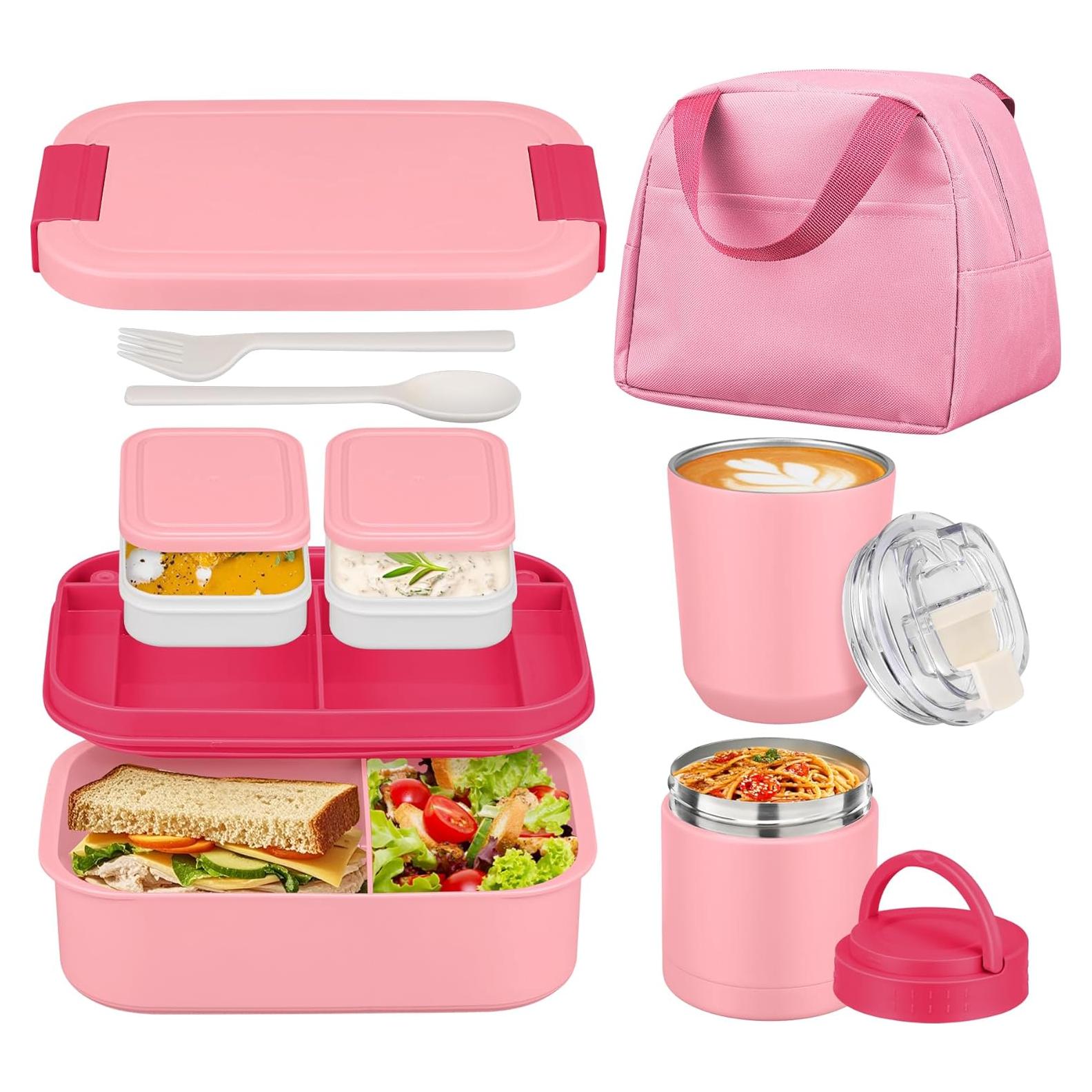 Set de Caja de Almuerzo Bento HWONMTE Rosa 3 Compartimentos