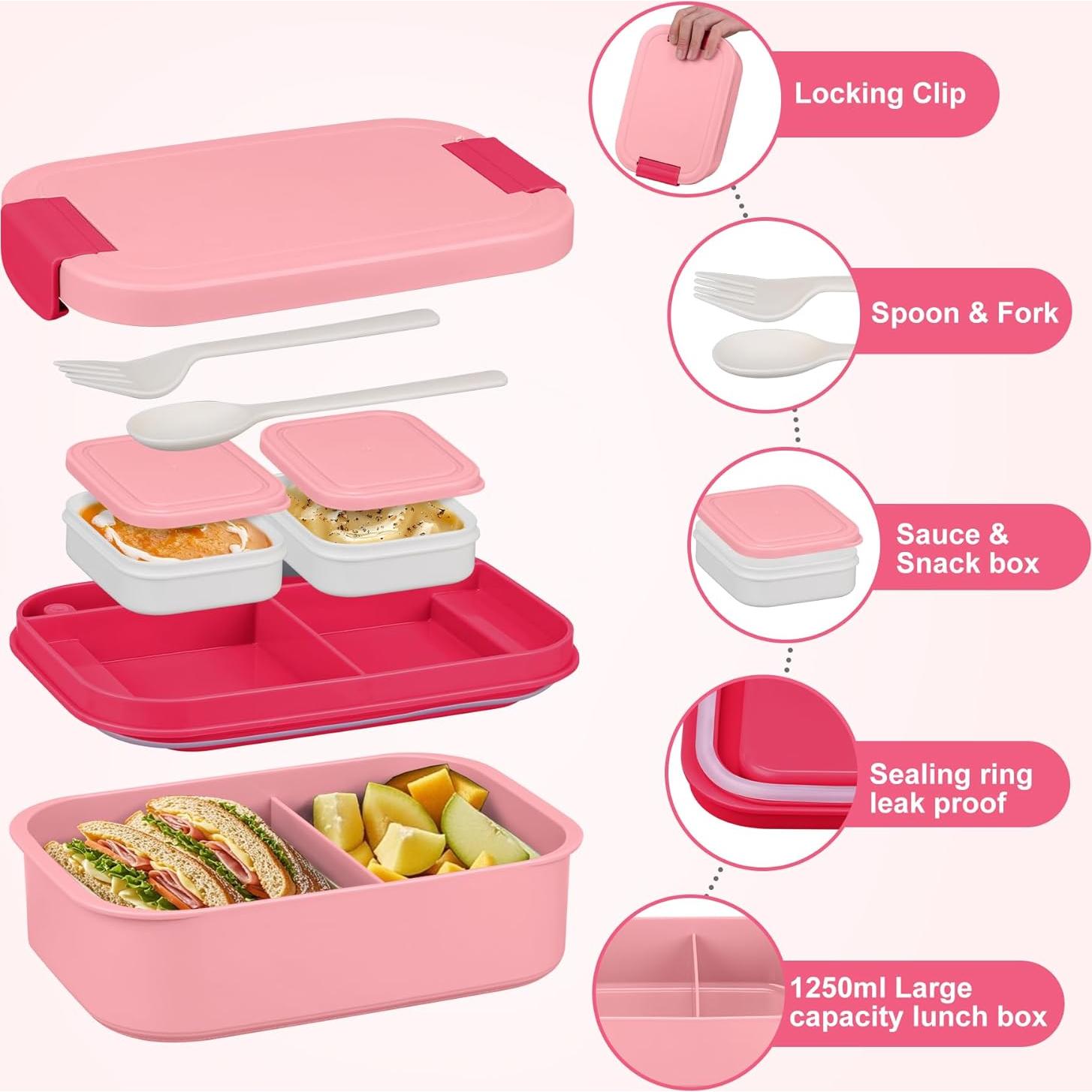 Set de Caja de Almuerzo Bento HWONMTE Rosa 3 Compartimentos