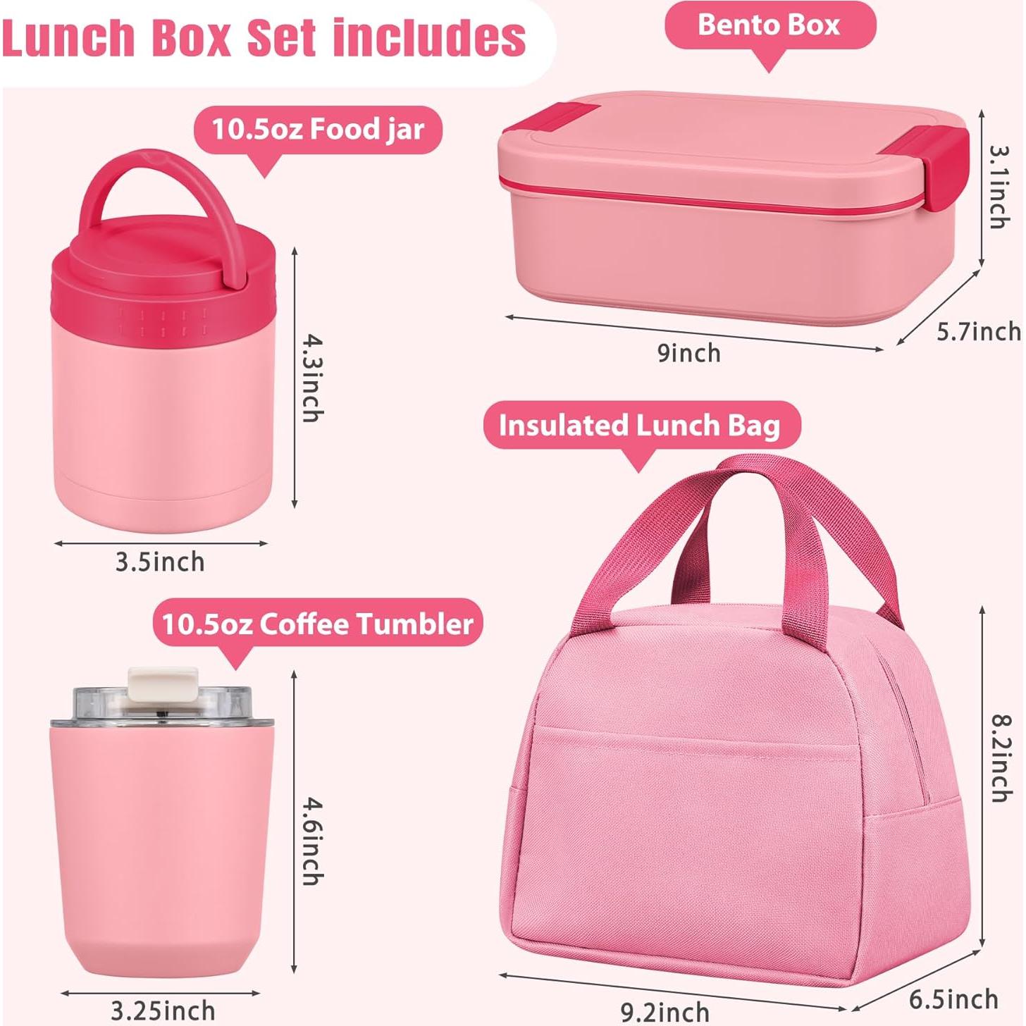 Set de Caja de Almuerzo Bento HWONMTE Rosa 3 Compartimentos