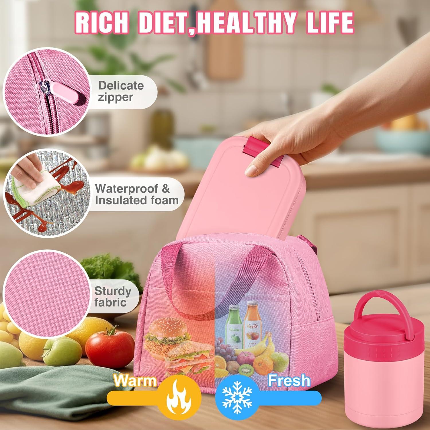 Set de Caja de Almuerzo Bento HWONMTE Rosa 3 Compartimentos