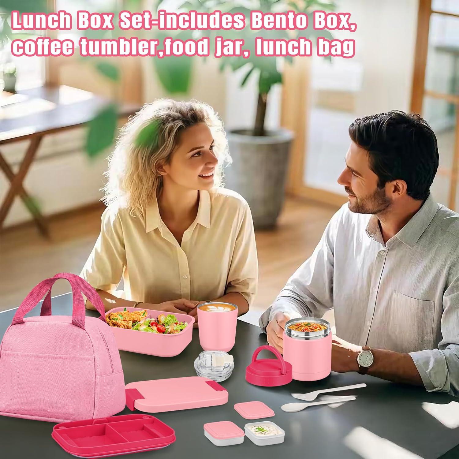 Set de Caja de Almuerzo Bento HWONMTE Rosa 3 Compartimentos