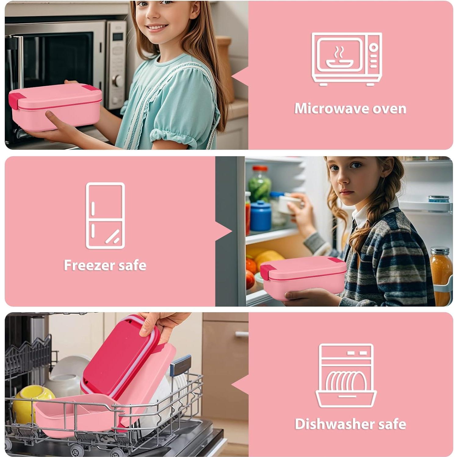 Set de Caja de Almuerzo Bento HWONMTE Rosa 3 Compartimentos